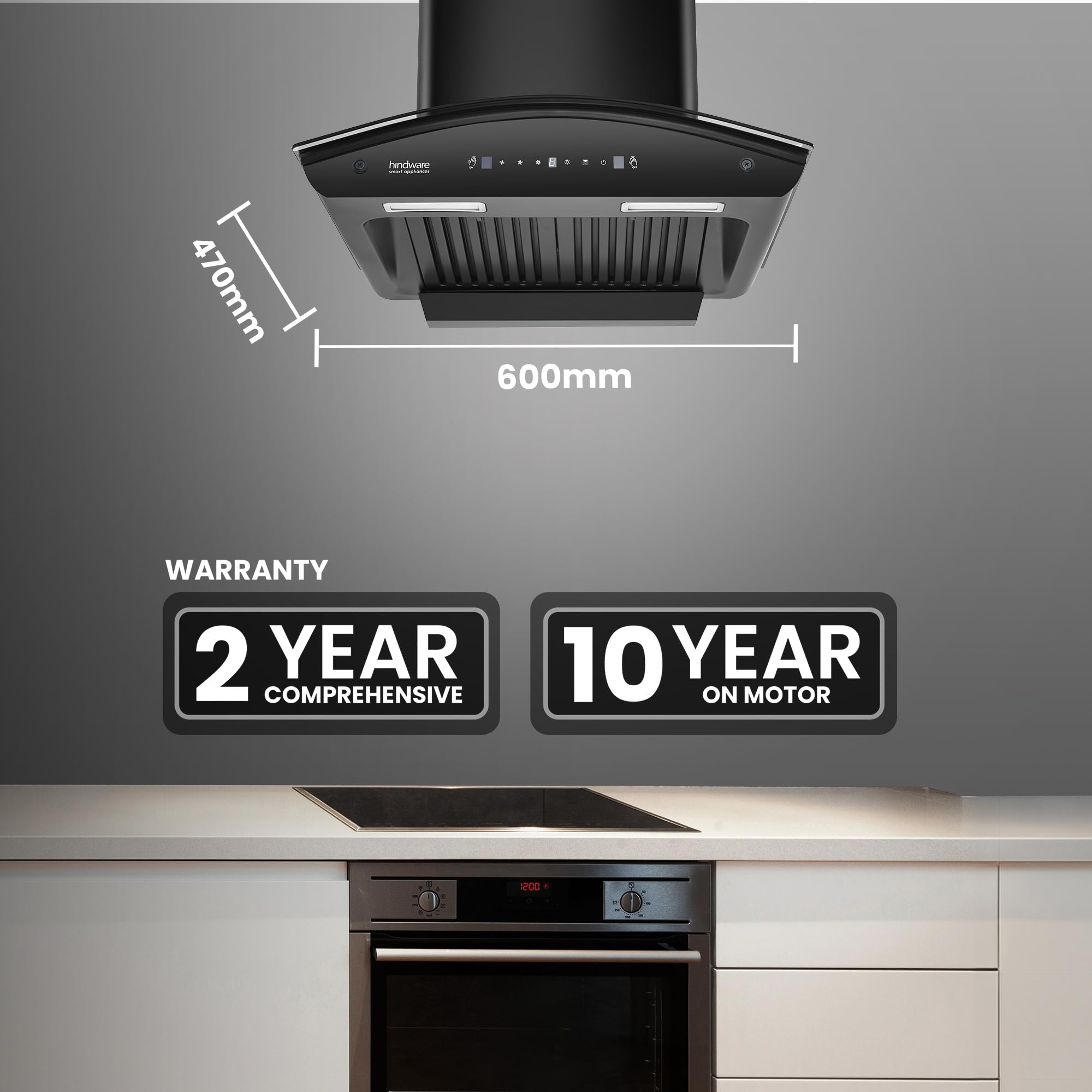 Hindware Smart Appliances Lyra 60 Auto Clean Kitchen Chimney with Max Suction 1300 m3/hr | Energy Efficient LED Lamps | Thermal Auto Clean Technology | Motion Sensor | Kitchen Chimney