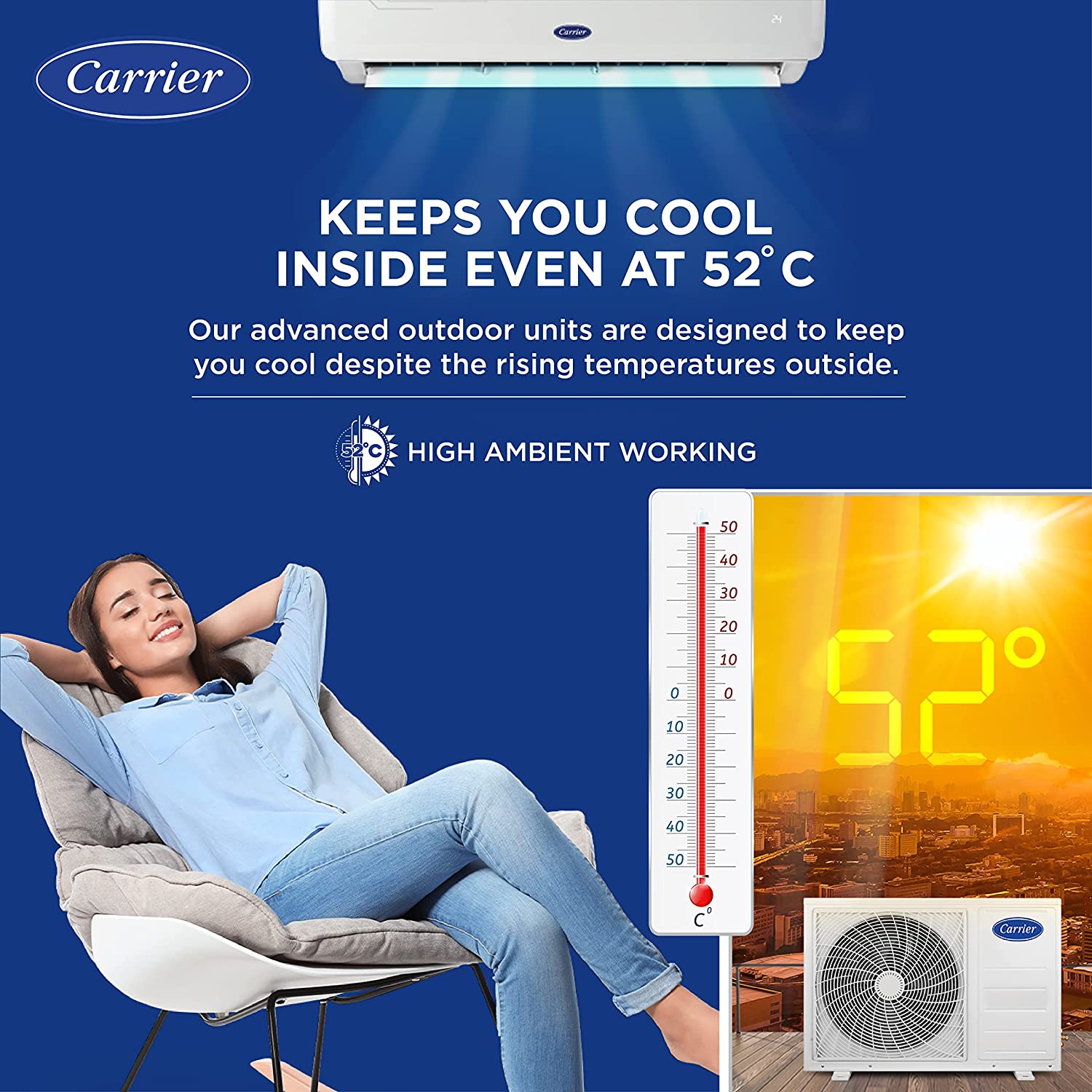 Carrier 1 Ton 3 Star Fixed Speed Split AC (Copper,Auto Cleanser, Economic Sleep Mode, High Density Filter for Dust Filtration, 2023 Model,ESTER Ex+ CAS12ES3R32F1,White)