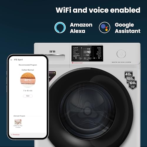 IFB 8 Kg 5 Star with 9 Swirl Wash, AI Powered, Wi-Fi, Fully Automatic Front Load Washing Machine (Senator GXN 8012, Steam Refresh Program with Eco Inverter, Grey)