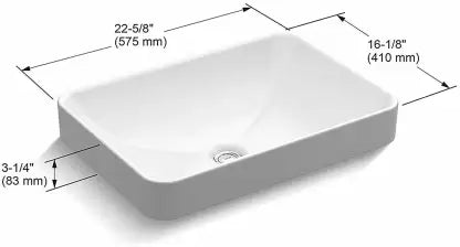 kohler K-5373IN-0 575mm rectangular vessel basin without faucet hole in white