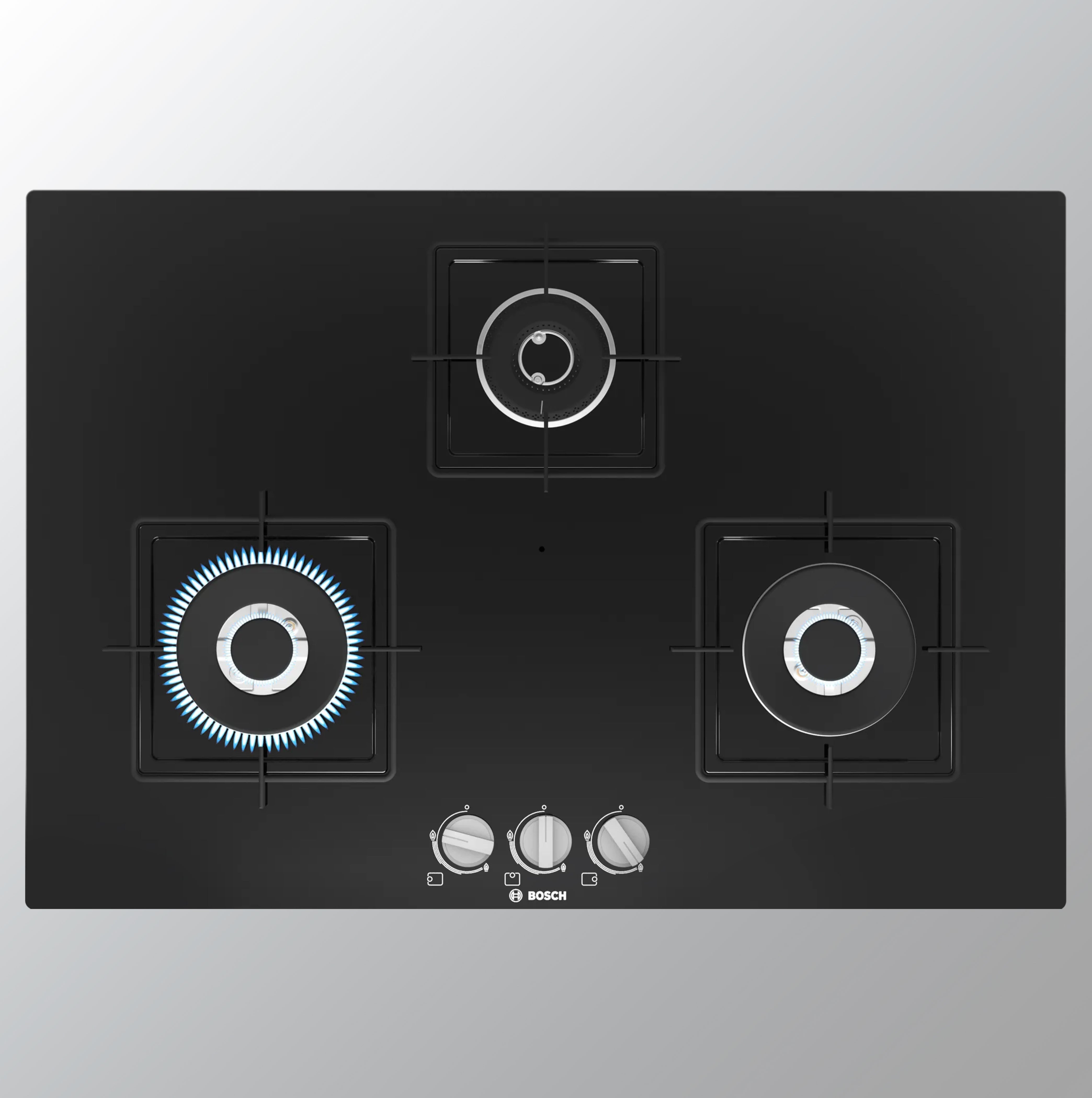 BOSCH PND7B6B10I Glass Automatic Gas Hob 3 Burners BLACK 75 CM