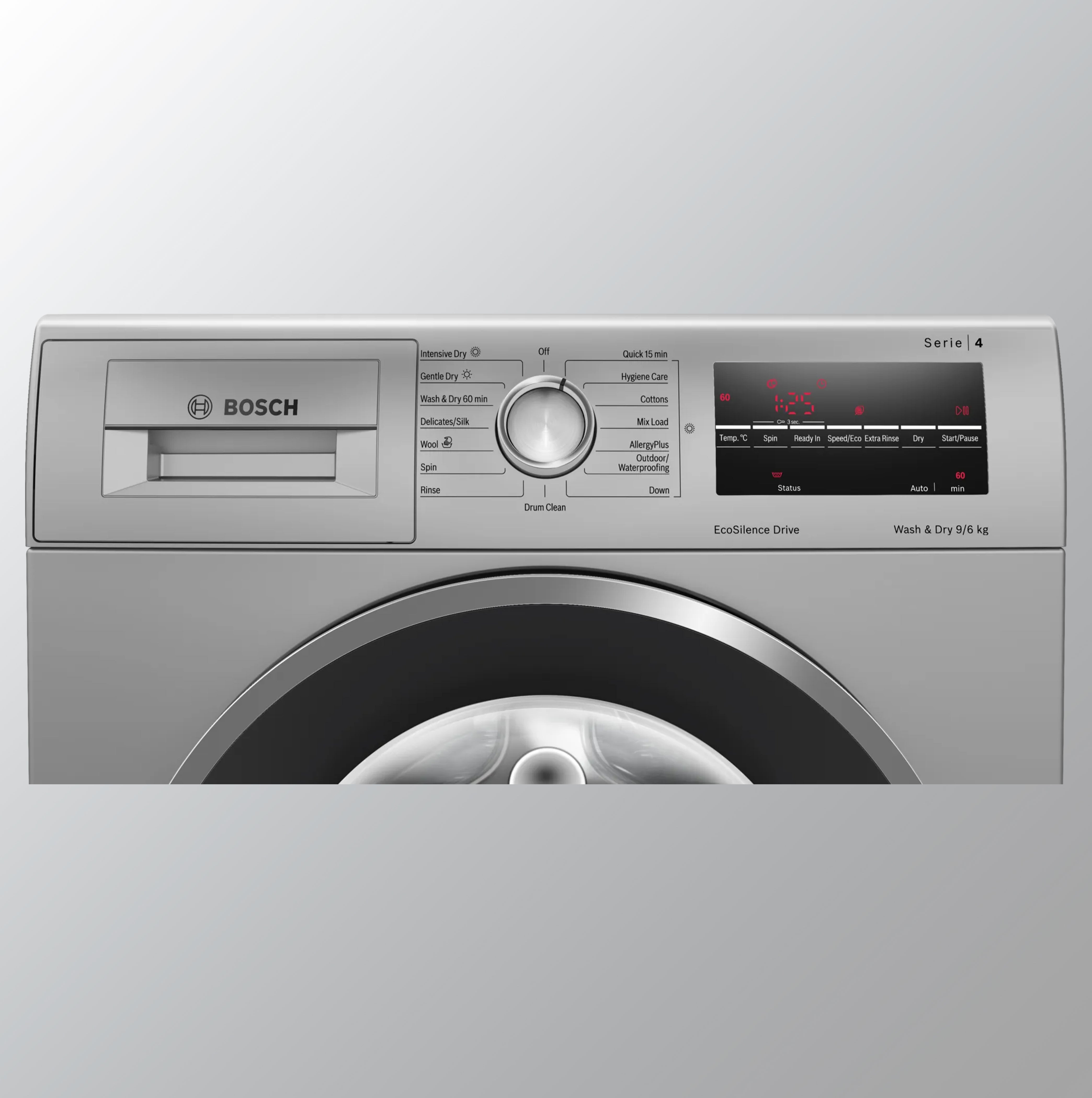Bosch 9 KG /6 KG Inverter Washer Dryer (WNA14408IN, Silver, Inbuilt Heater 1400 RPM)