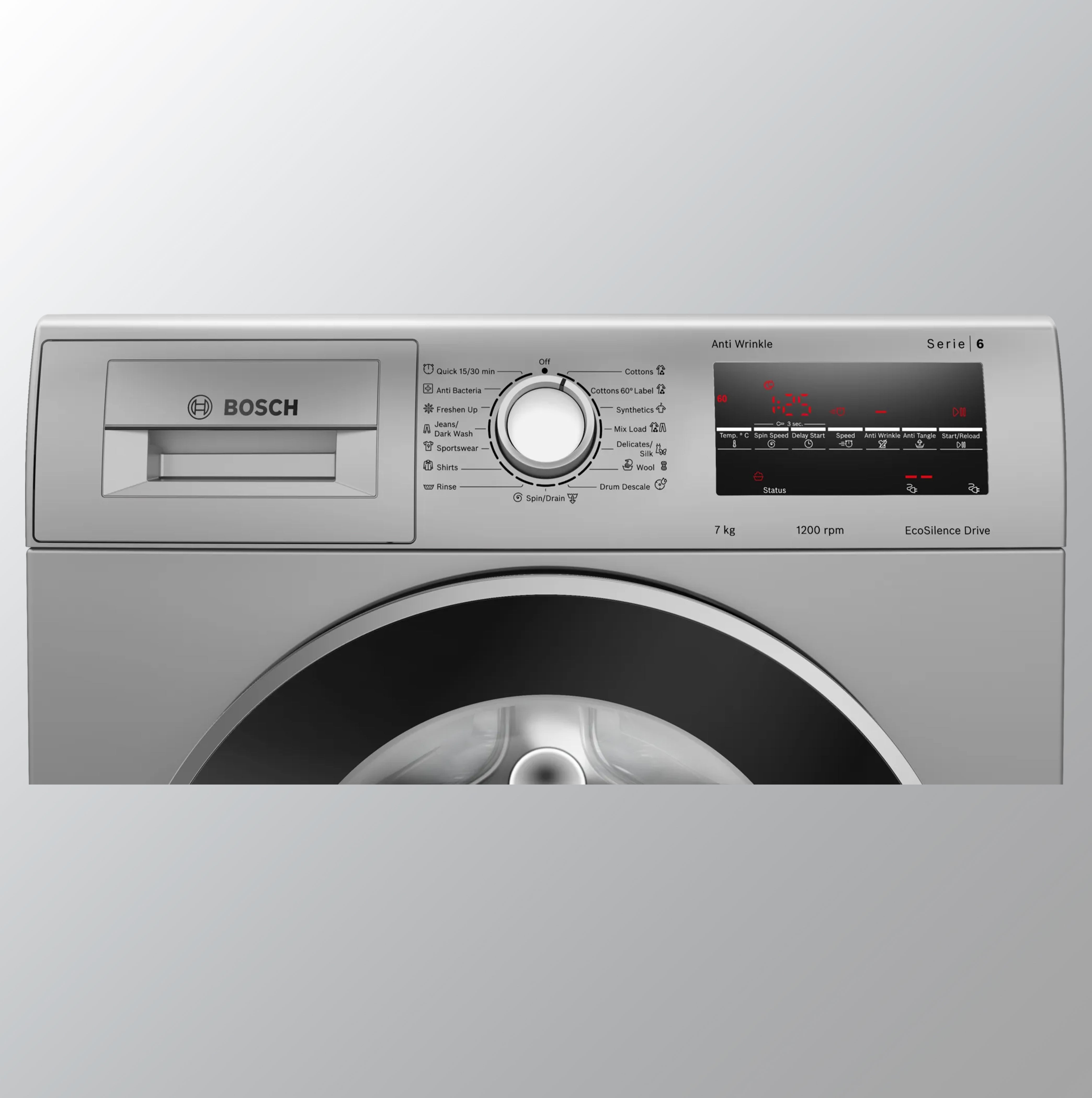 Bosch 7 kg Fully-Automatic Front Loading Washing Machine (WAJ2446SIN, Silver, Inbuilt Heater)