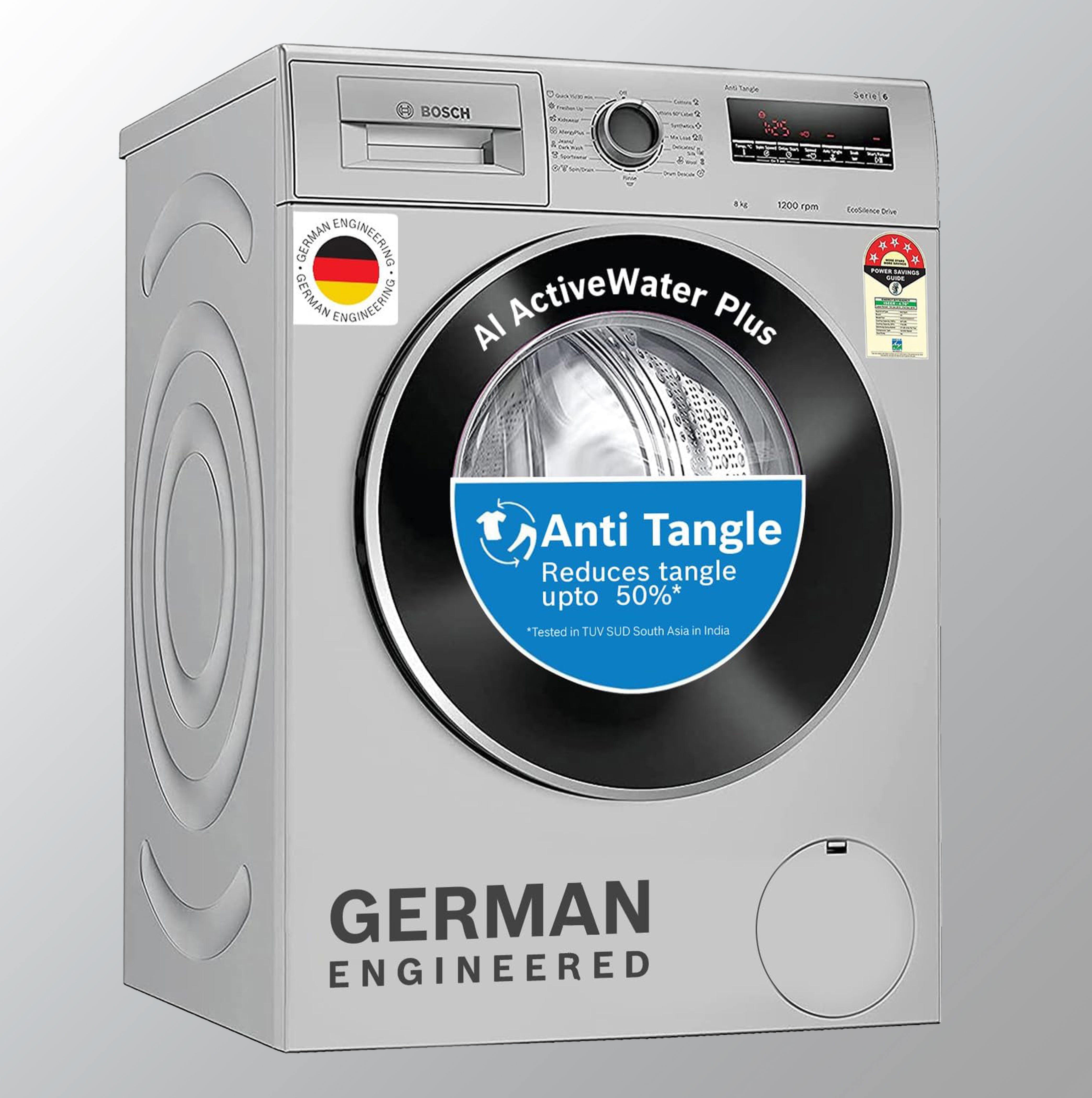 Bosch 8 kg 5 Star 1200RPM INVERTER TOUCH CONTROL Fully Automatic Front Load with Heater Silver (WAJ2426PIN)