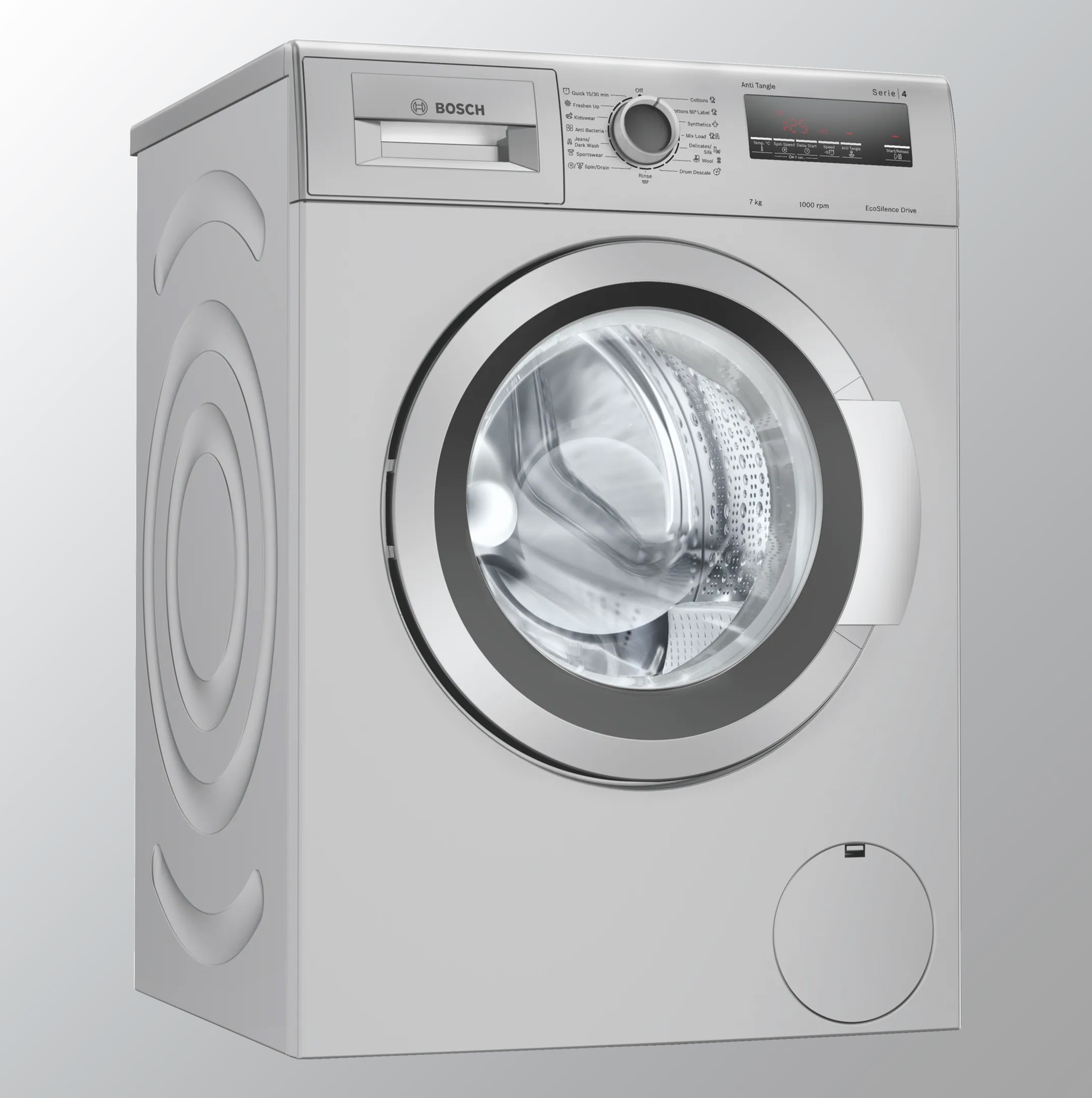 Bosch 7 கிலோ 5 ஸ்டார் இன்வெர்ட்டர் டச் கண்ட்ரோல் முழு தானியங்கி முன் ஏற்றுதல் வாஷிங் மெஷின் உள்ளமைக்கப்பட்ட ஹீட்டருடன் (WAJ2016SIN, வெள்ளி)
