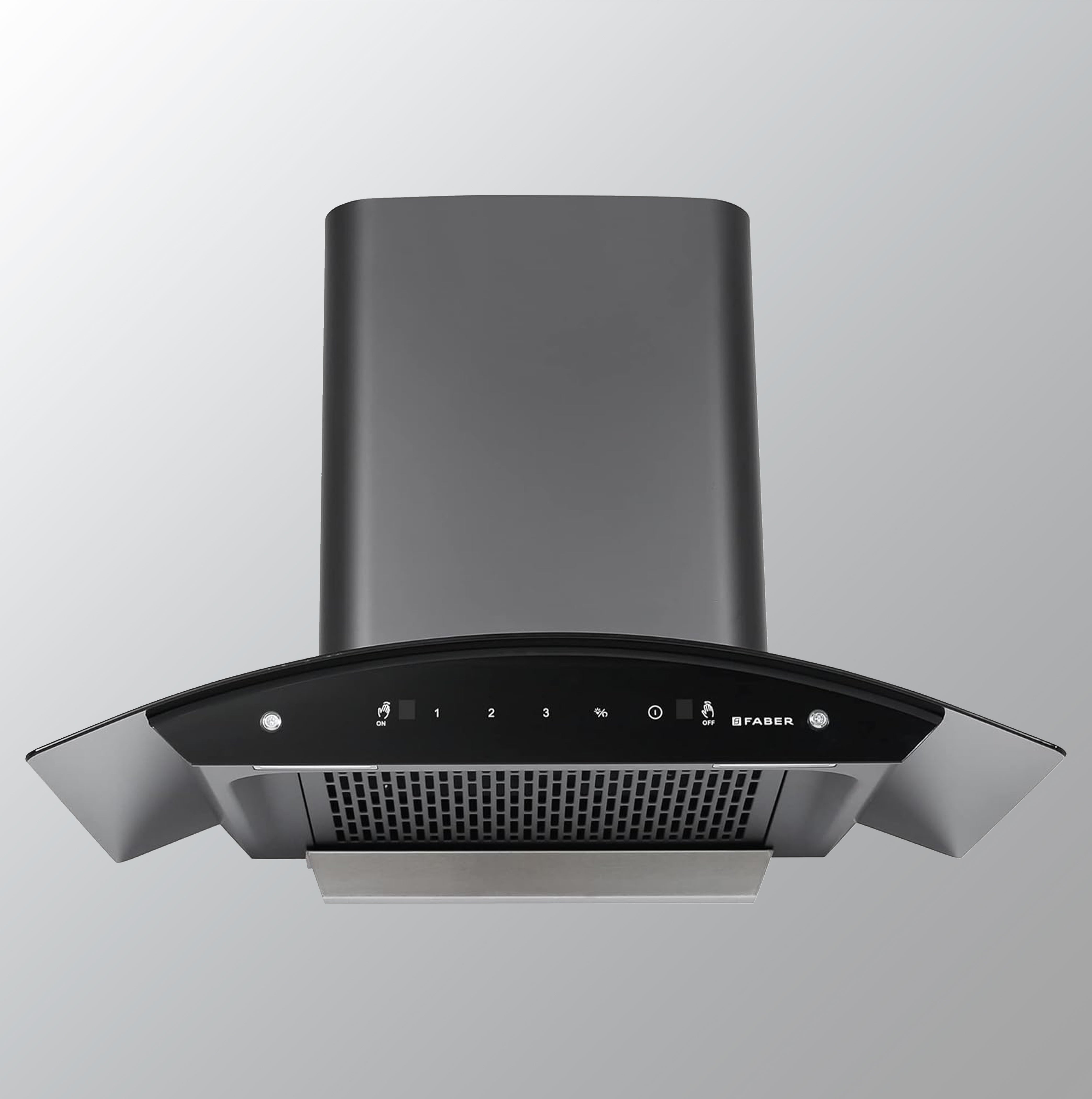Faber 75 cm, 1200 m3/hr,Auto-Clean curved glass Kitchen Chimney (HOOD SUNNY HC SC 75, Filterless, Touch Gesture,BK)
