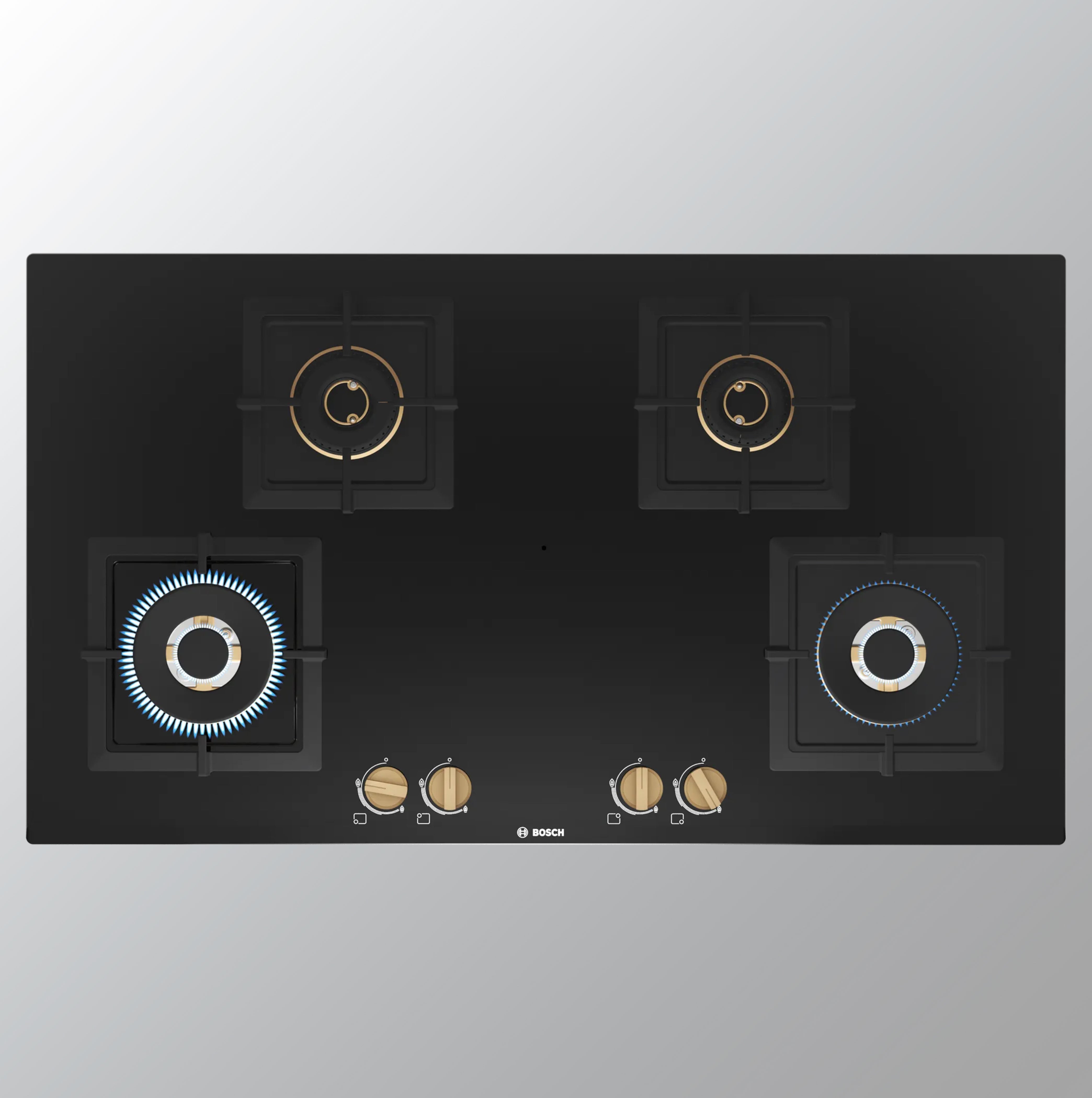 Bosch PNF9B6F20I Automatic Glass Hob 4 Brass BURNER Black 90cm