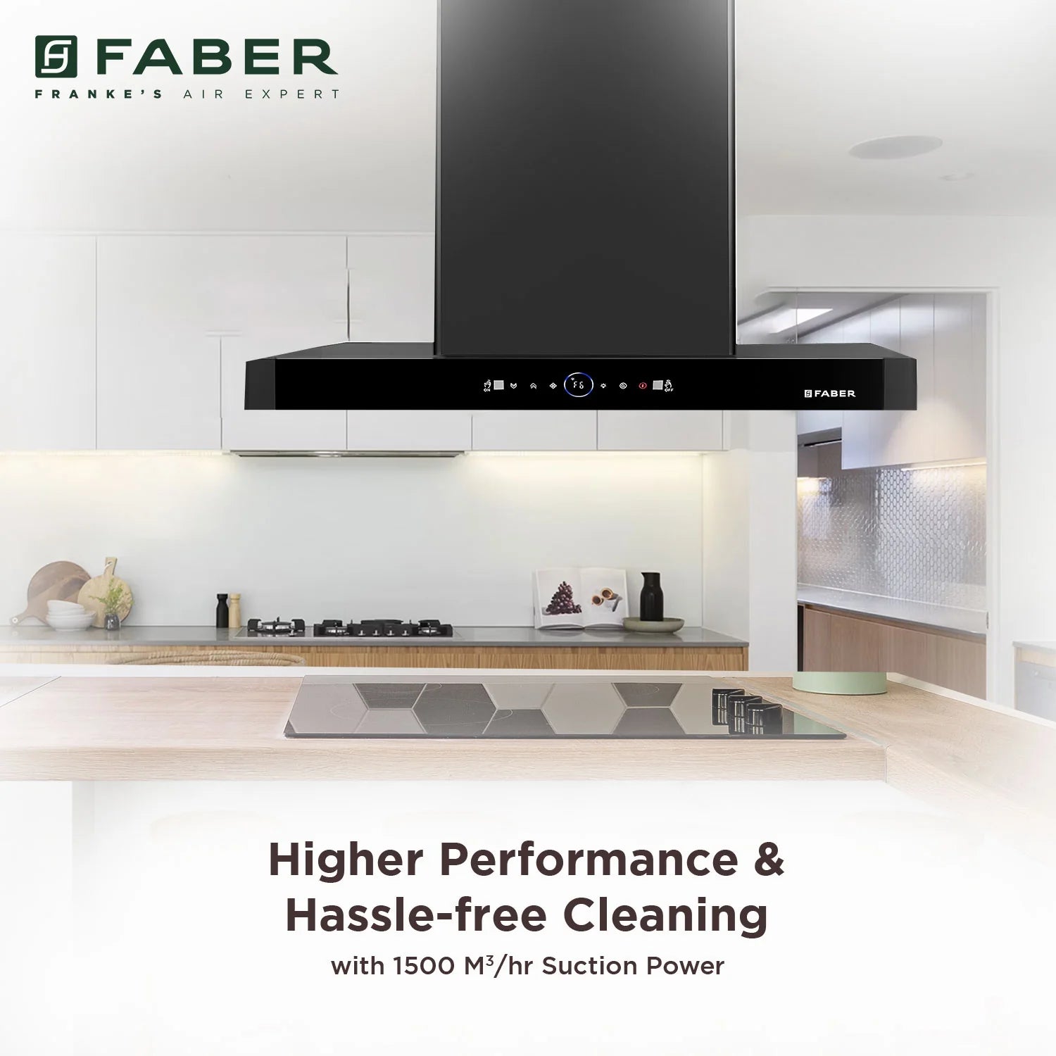 Faber BLOOM BLDC SC FL BK IN 90 Island Chimney - Sleek & Efficient Kitchen Ventilation