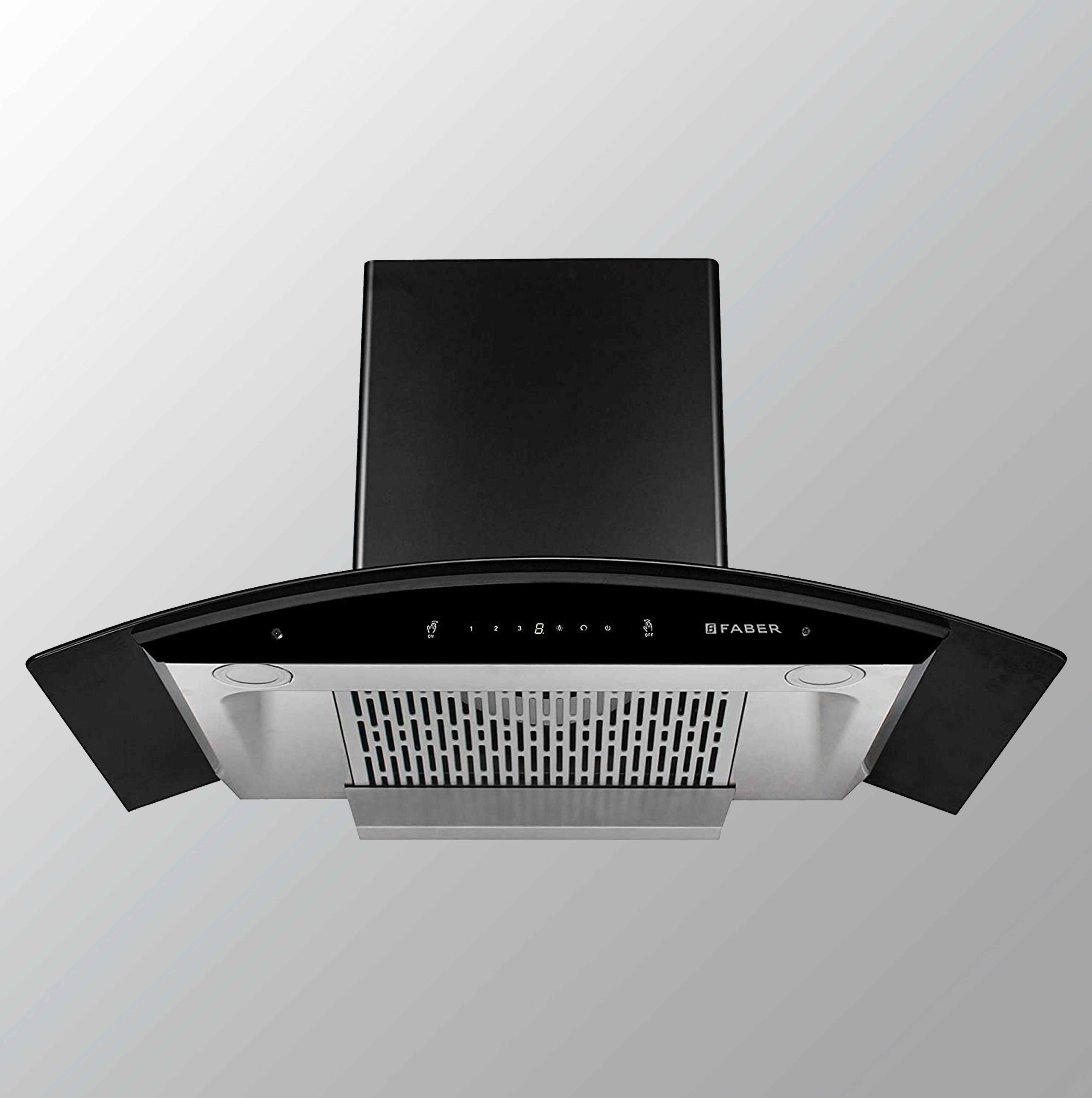 Faber 90 cm 1200 m3/hr Auto-Clean curved glass Kitchen Chimney (HOOD SUNNY HC SC 90, Filterless technology, MS TC, BK)