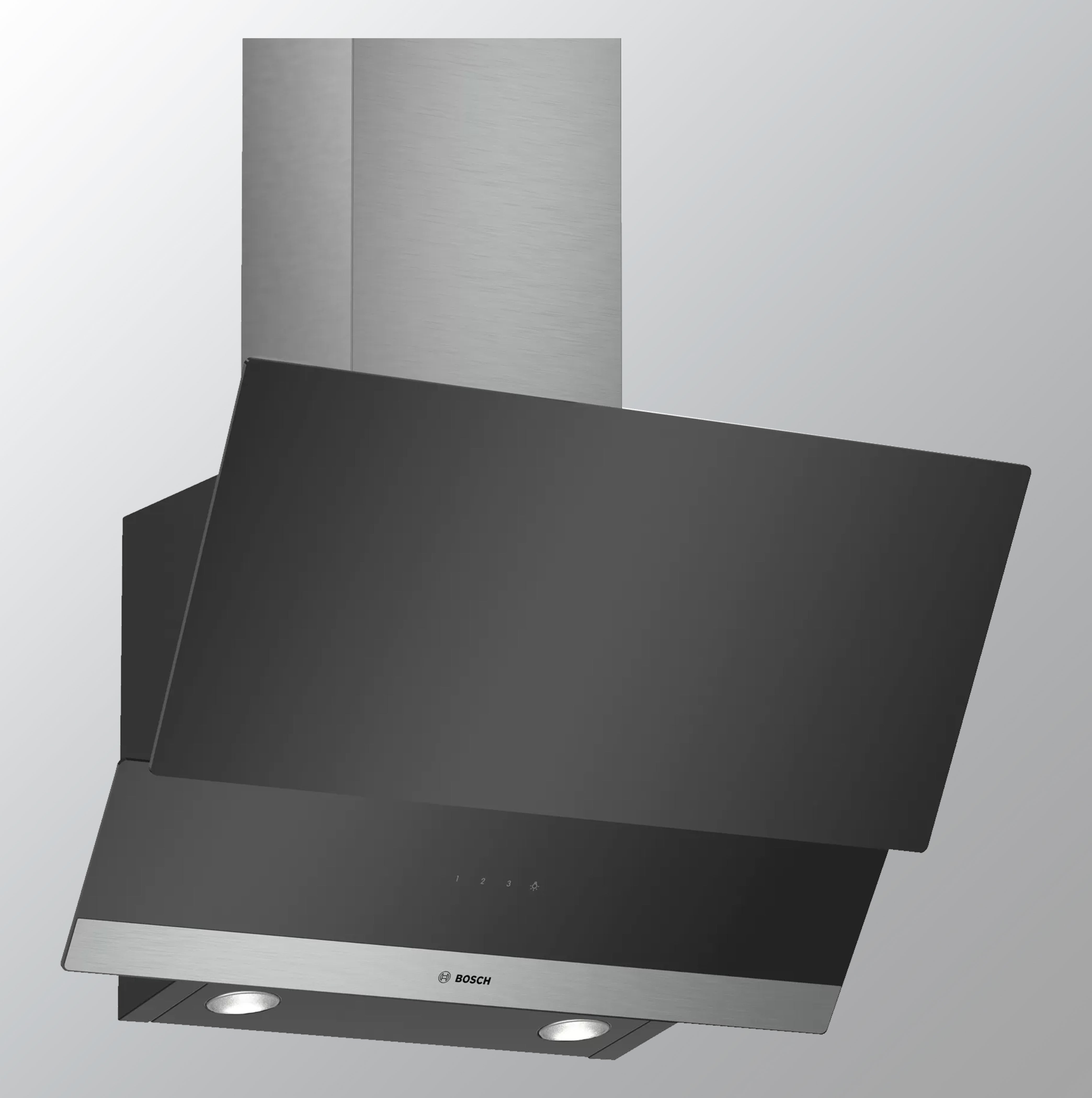 Bosch Serie|4 Wall Mounted Touch Control Inclined Hoods Chimneys 60 cm Clear Glass Black Printed DWK065G60I