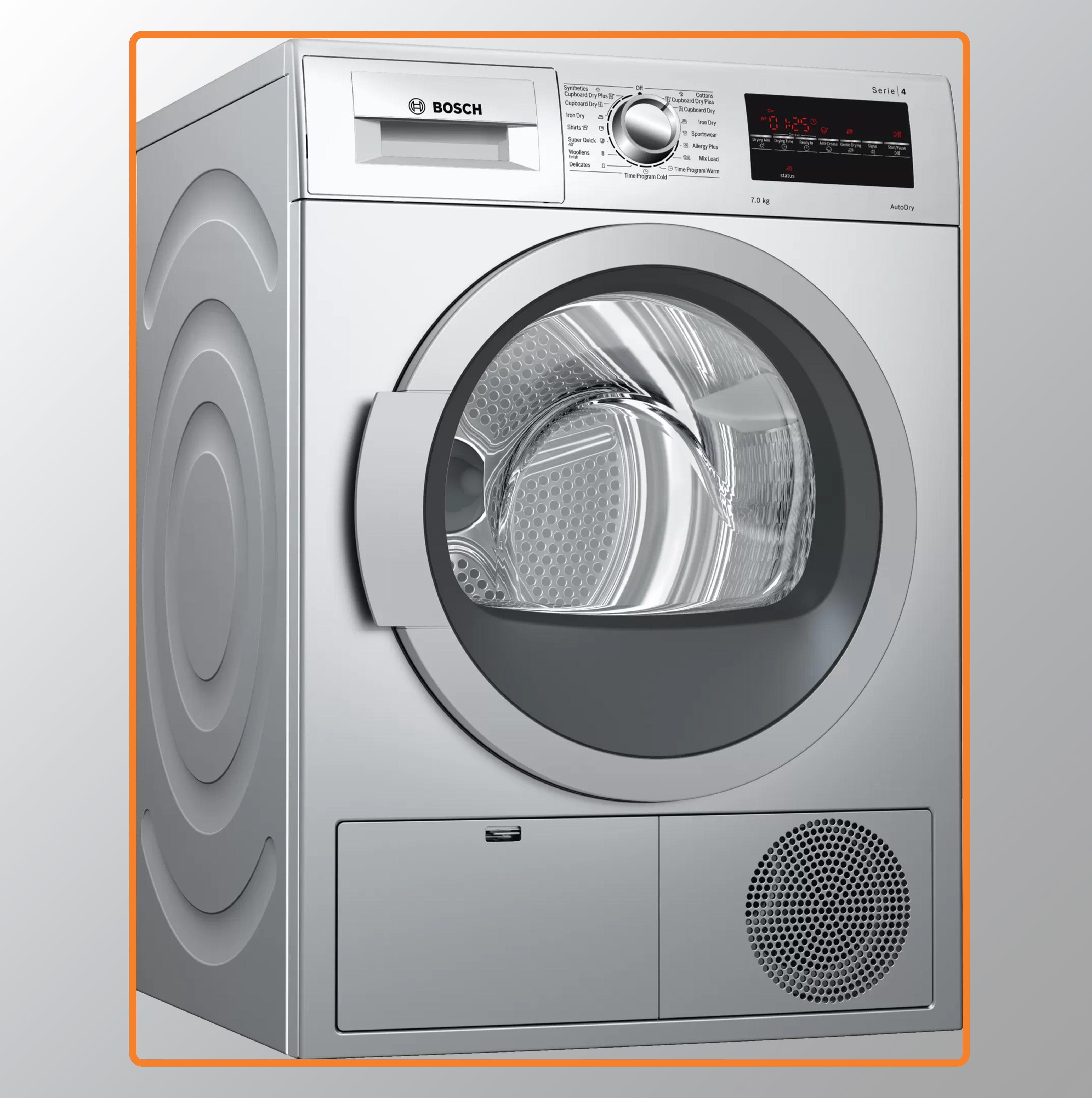 Bosch 7 kg Fully Automatic Condenser Tumble Dryer WTG86409IN, Silver, Inbuilt Heater)