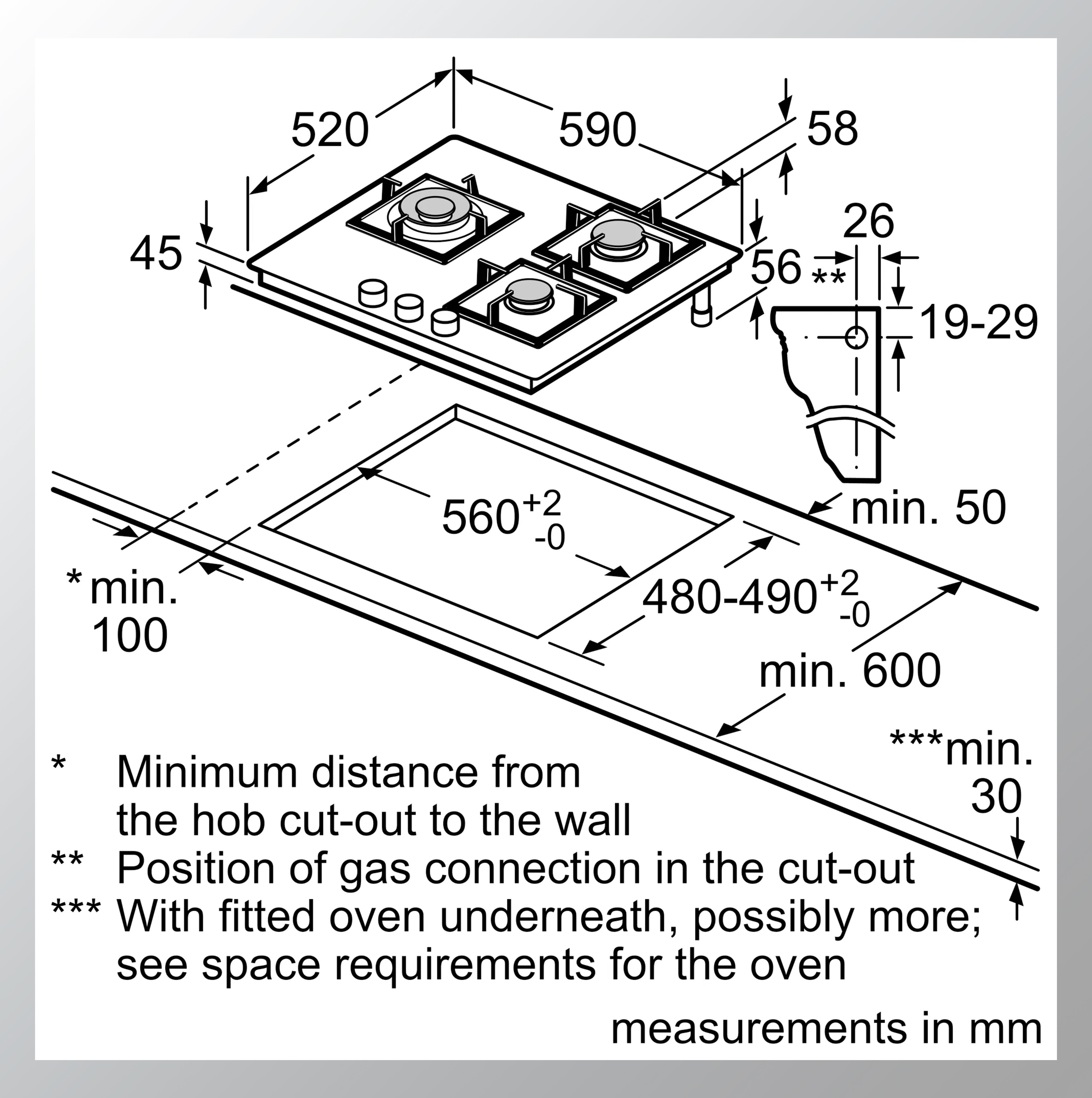 BOSCH கேஸ் ஹாப் PNC6B6B11I 3 பர்னர்கள் 60CM கண்ணாடி ஆட்டோ கருப்பு
