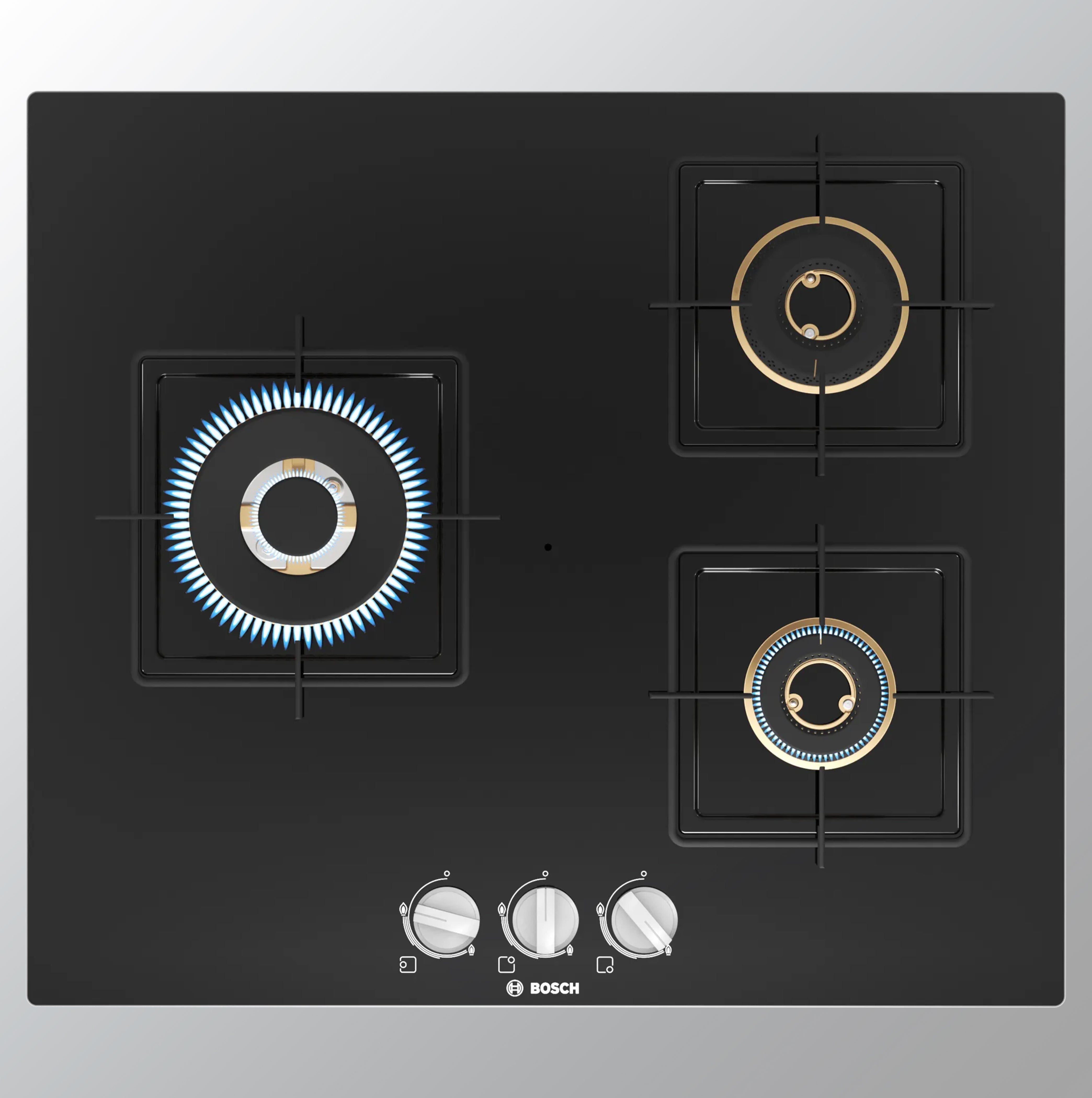 BOSCH PNC6B6F10I Glass Automatic Hob 3 Burners Black 60cm