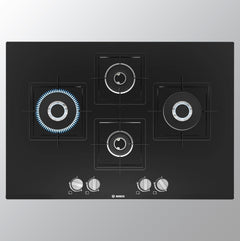 Bosch PNI7B6B10I Series 6 75cm 4 Burner Built-in Gas Hob, Black Glass