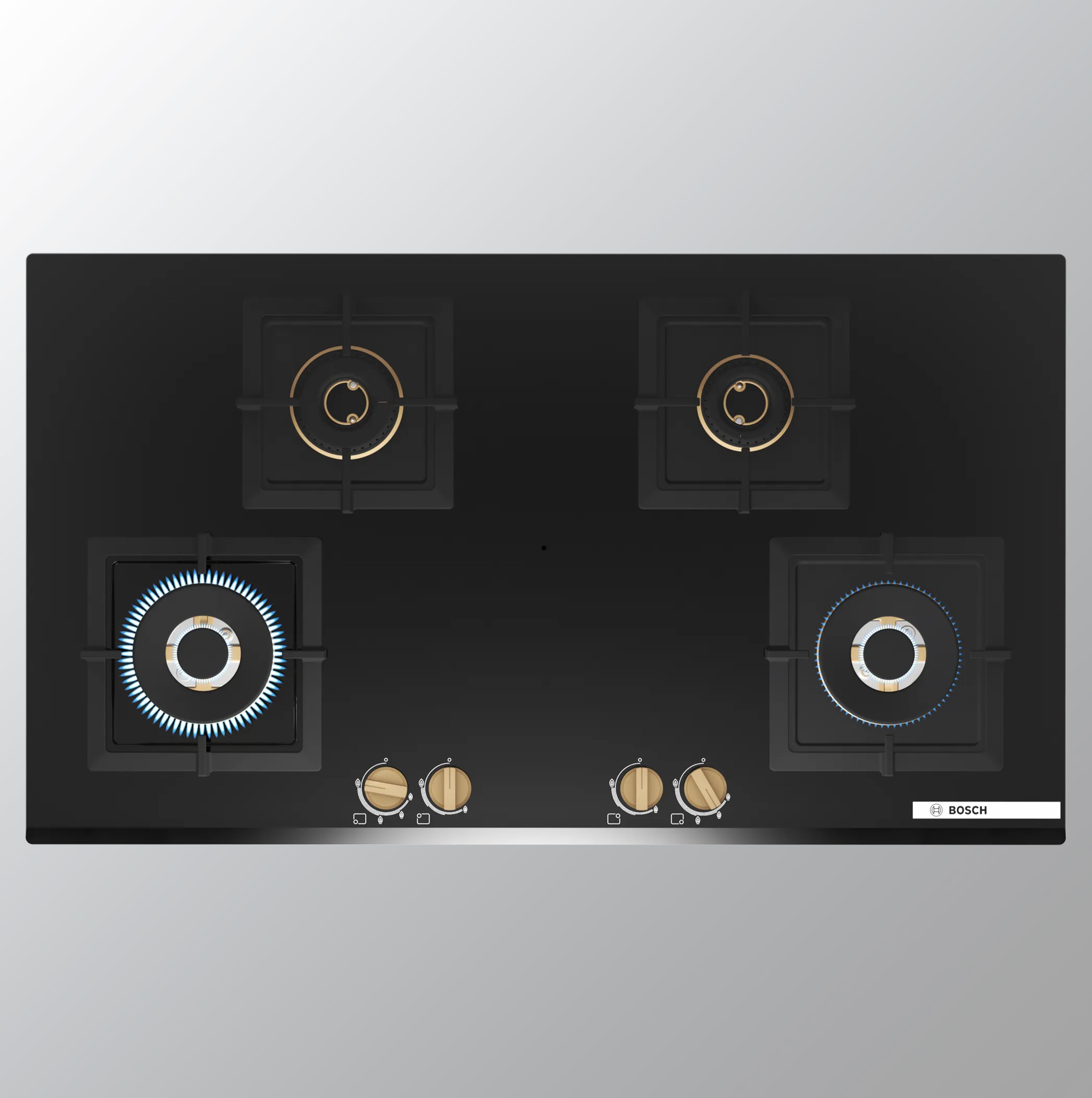 BOSCH PNF9B6G20I Automatic Glass Hob 4 Brass BURNER Triple Ring black 90 CM