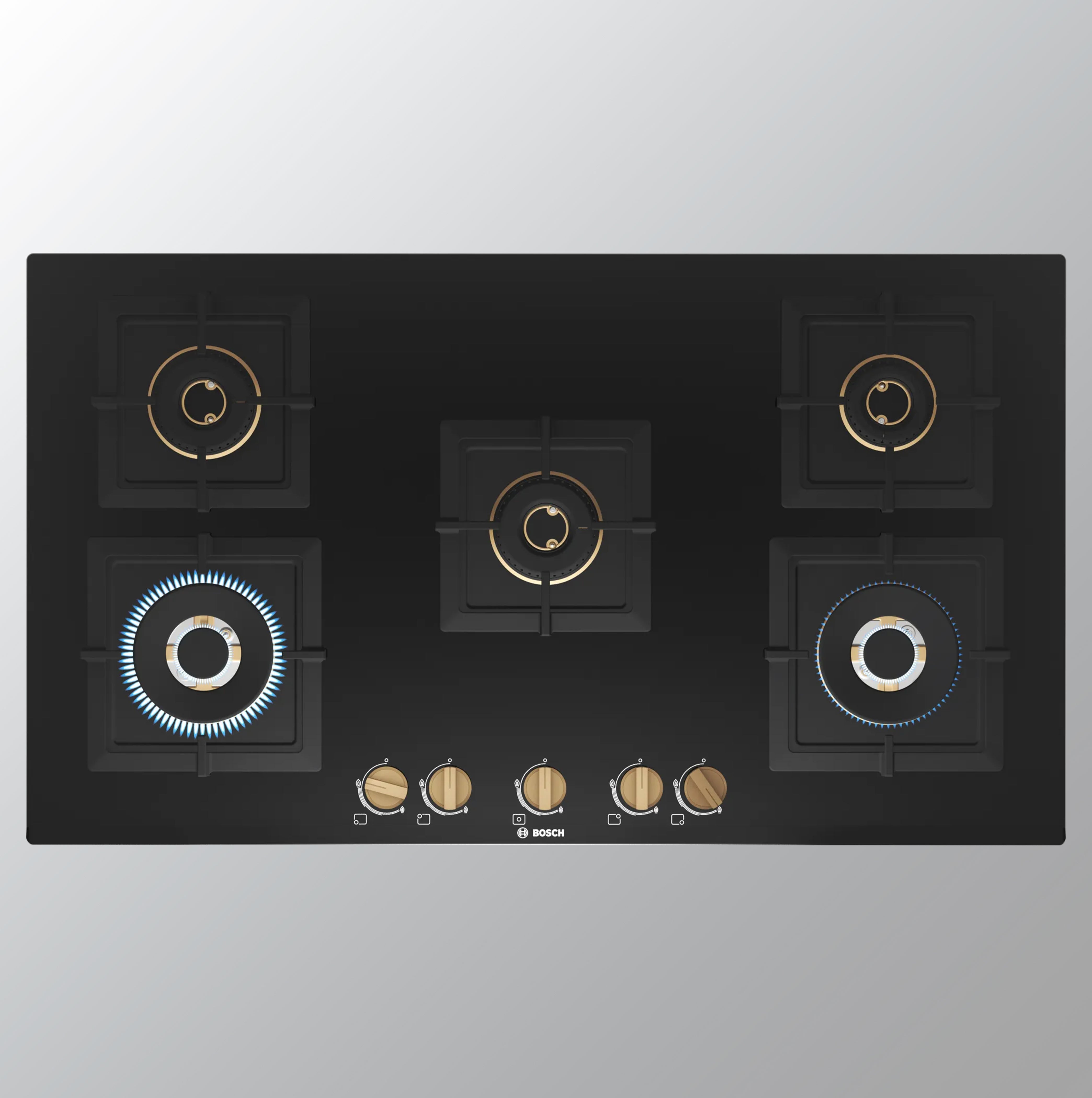 BOSCH PNV9B6F20I Automatic Glass Hob 5 Brass BURNER Black 90CM