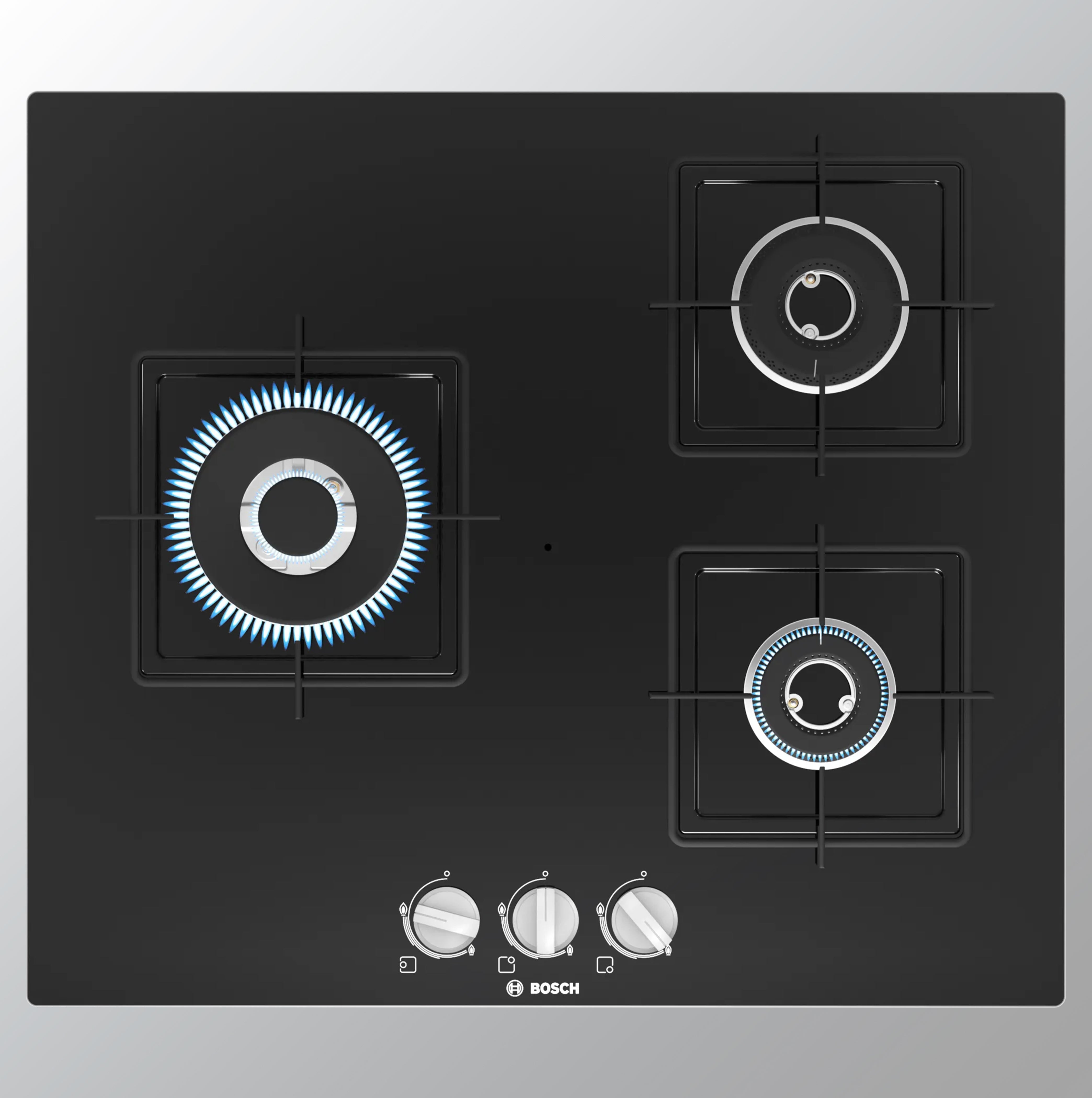BOSCH கேஸ் ஹாப் PNC6B6B11I 3 பர்னர்கள் 60CM கண்ணாடி ஆட்டோ கருப்பு