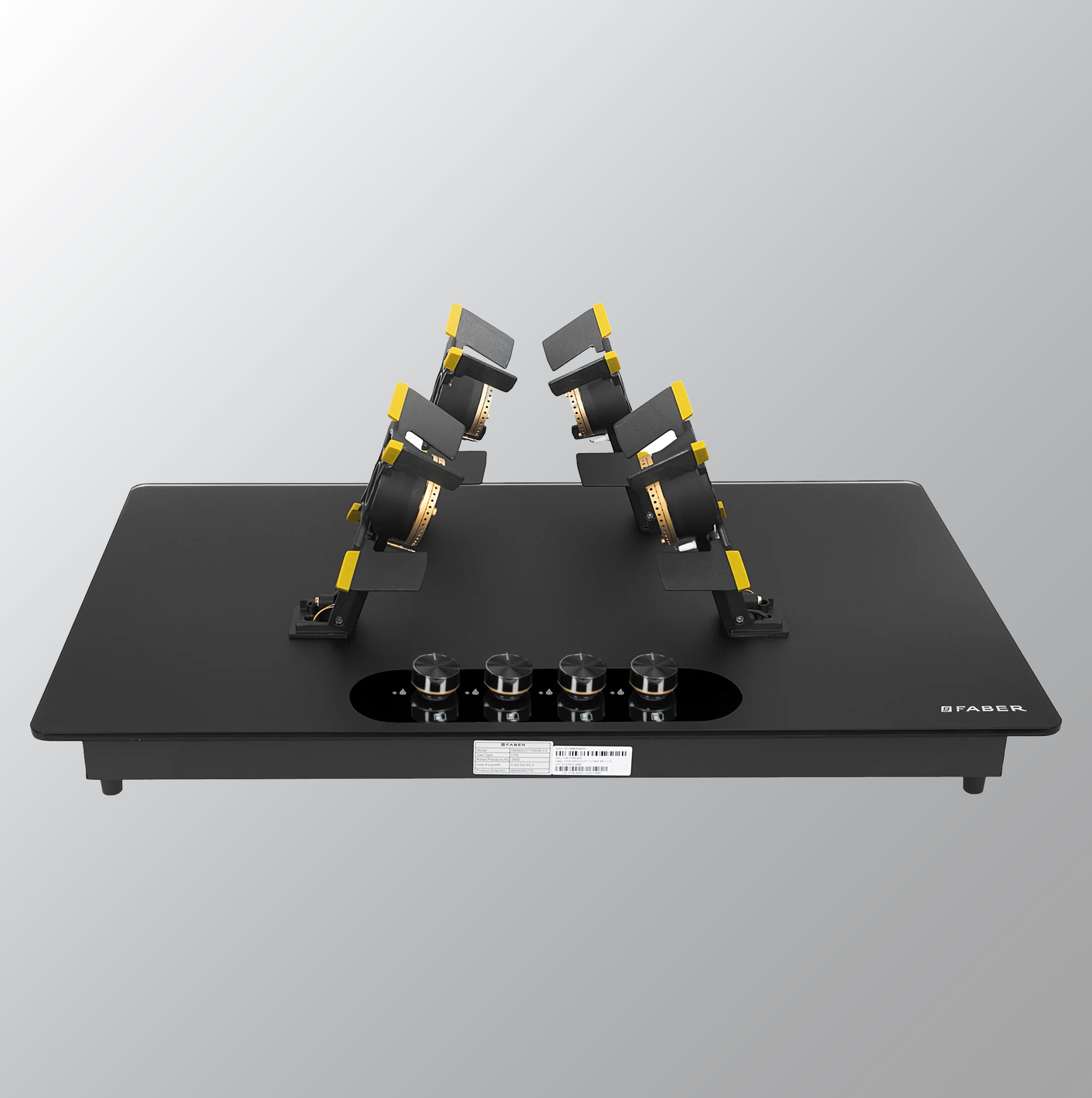 Faber 90cm Black Glass Hob with Liftable Burners | Auto Ignition | FFD | Cast Iron Pan Support | Premium Knobs | 2Yr Warranty | Hob Magiclift HT904 BR CI AI