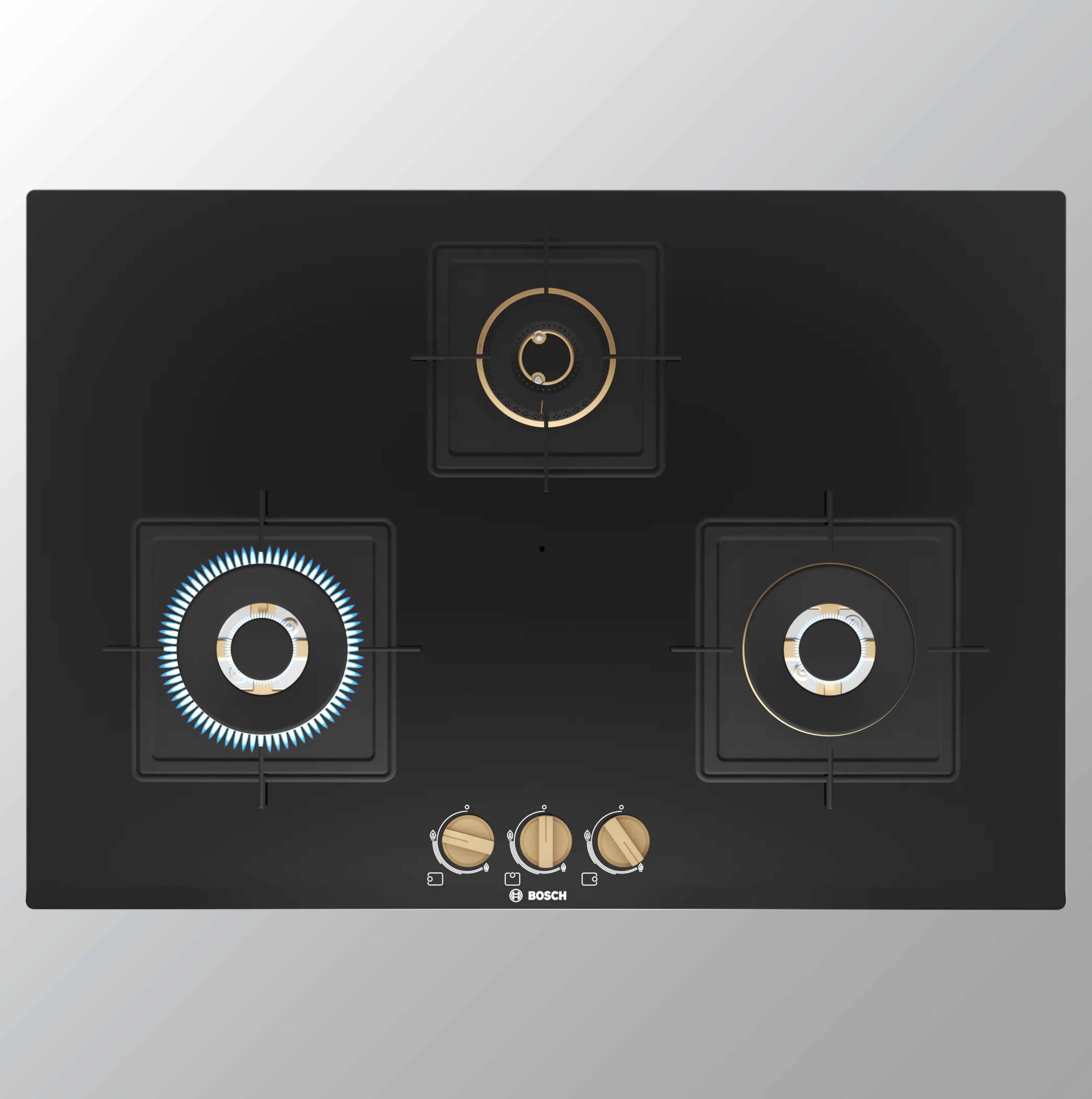 BOSCH PND7B6F20I Automatic Glass Hob 3 Brass BURNER Black 75Cm