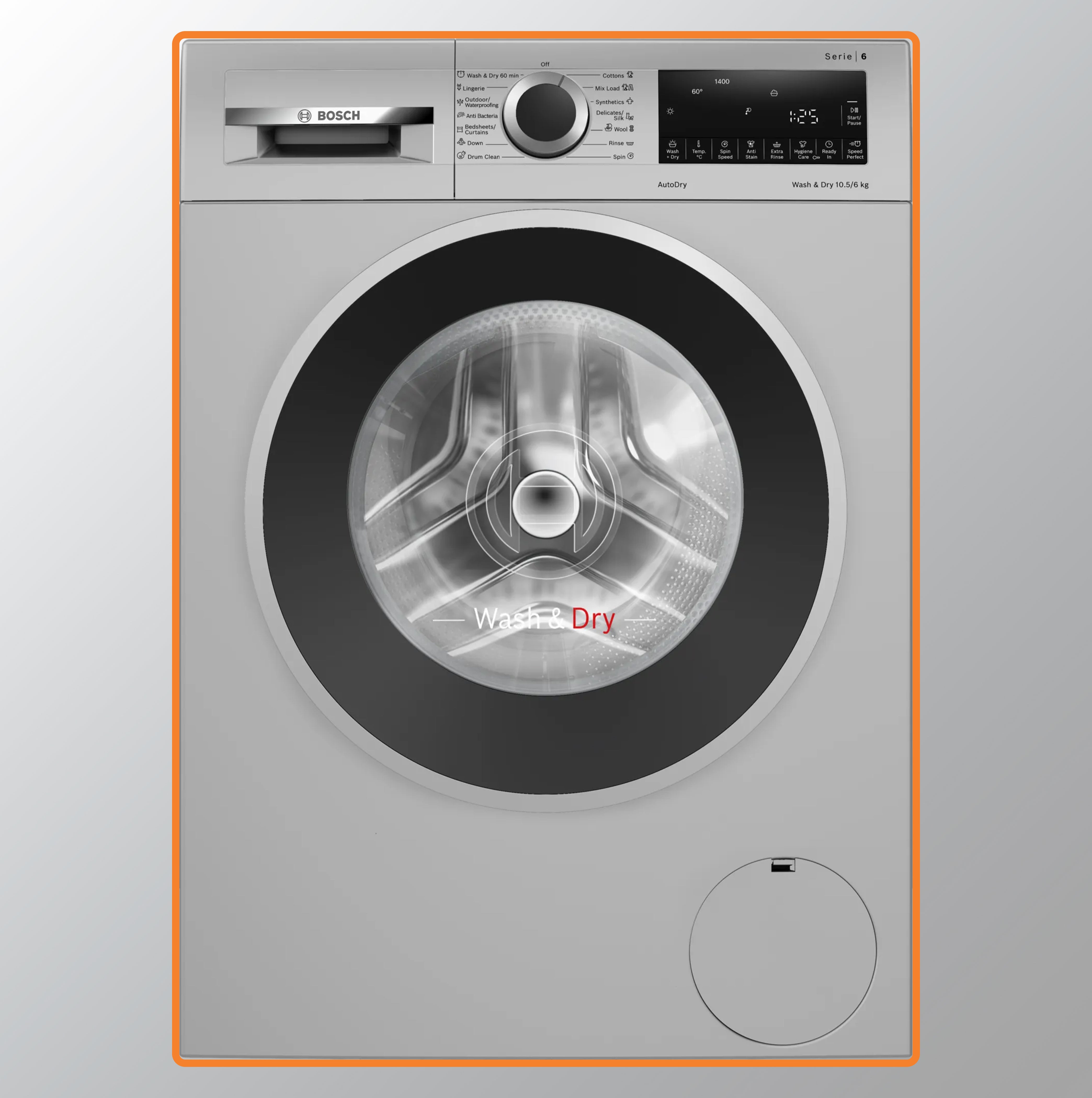 Bosch 10.5/6 KG Inverter Front Load Washer Dryer with LED TOUCH DISPLAY (WNA264U9IN,Silver)