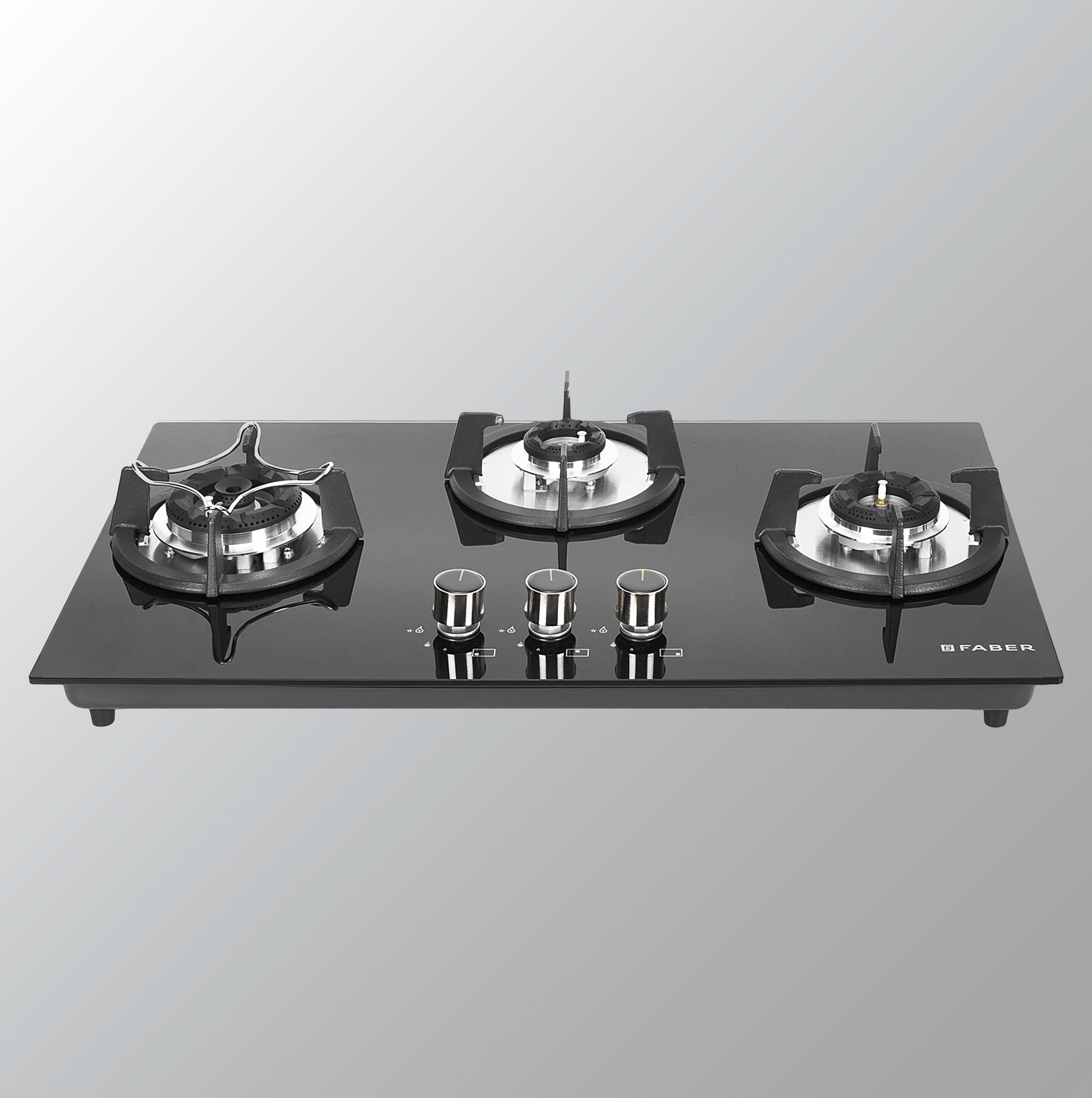 Faber Hob 3 Burner | Auto-Ignition | Spillage Proof | HOB SUPERIA HT763 BR AI | Concealed Chamber | Metal Knobs | Pan Support | Black Glass Finish |5 Yr Warranty on Burner & Glass | 1 Yr comprehensive