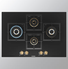 Bosch PNI7B6F20I Series 6 75cm 4 Burner Built-in Gas Hob, Black Glass