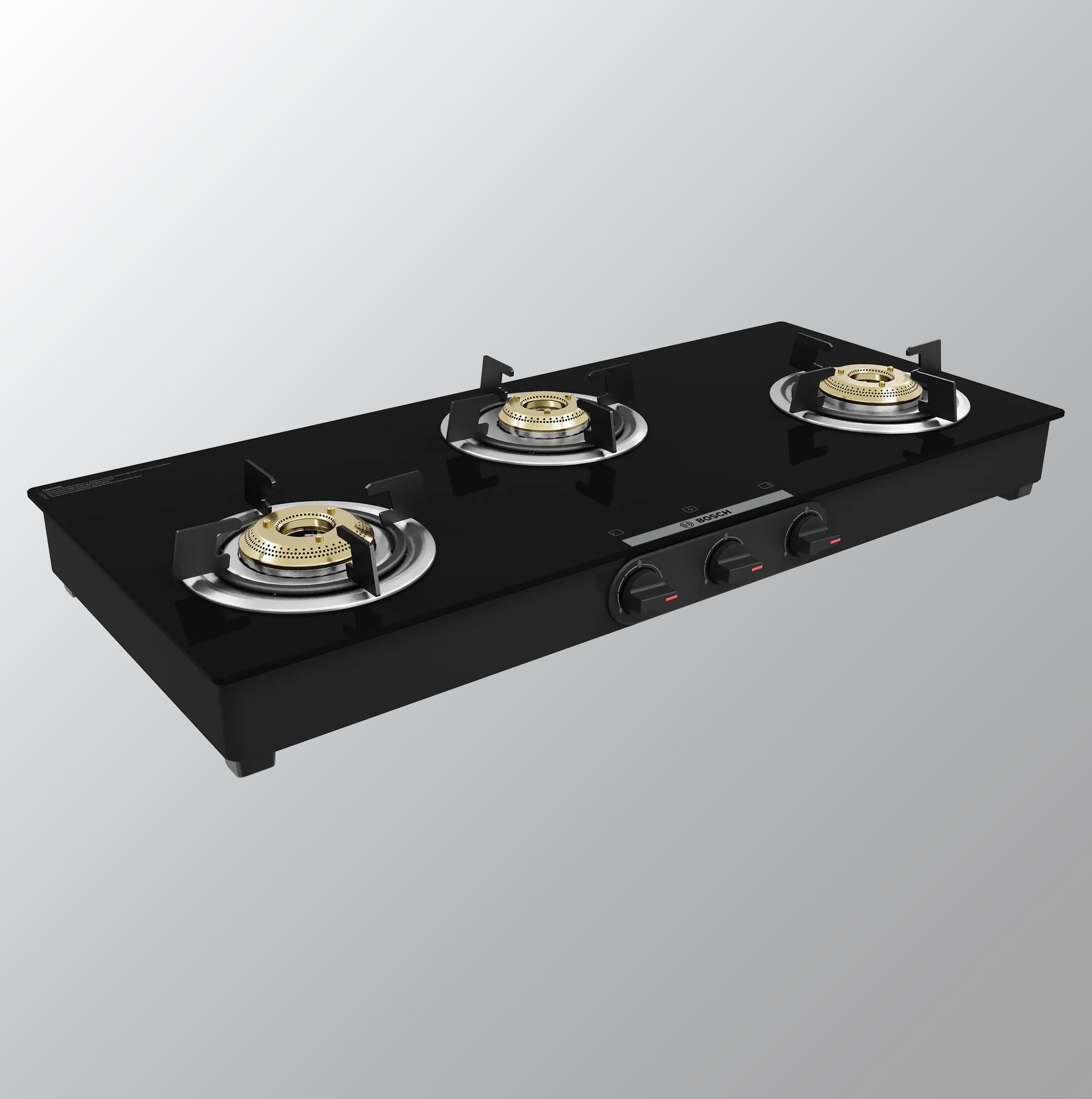 Bosch Series 4 Tabletop Black Glass Gas hob 80 cm 3 Burner (PNW1E6W10I) Manual Ignition