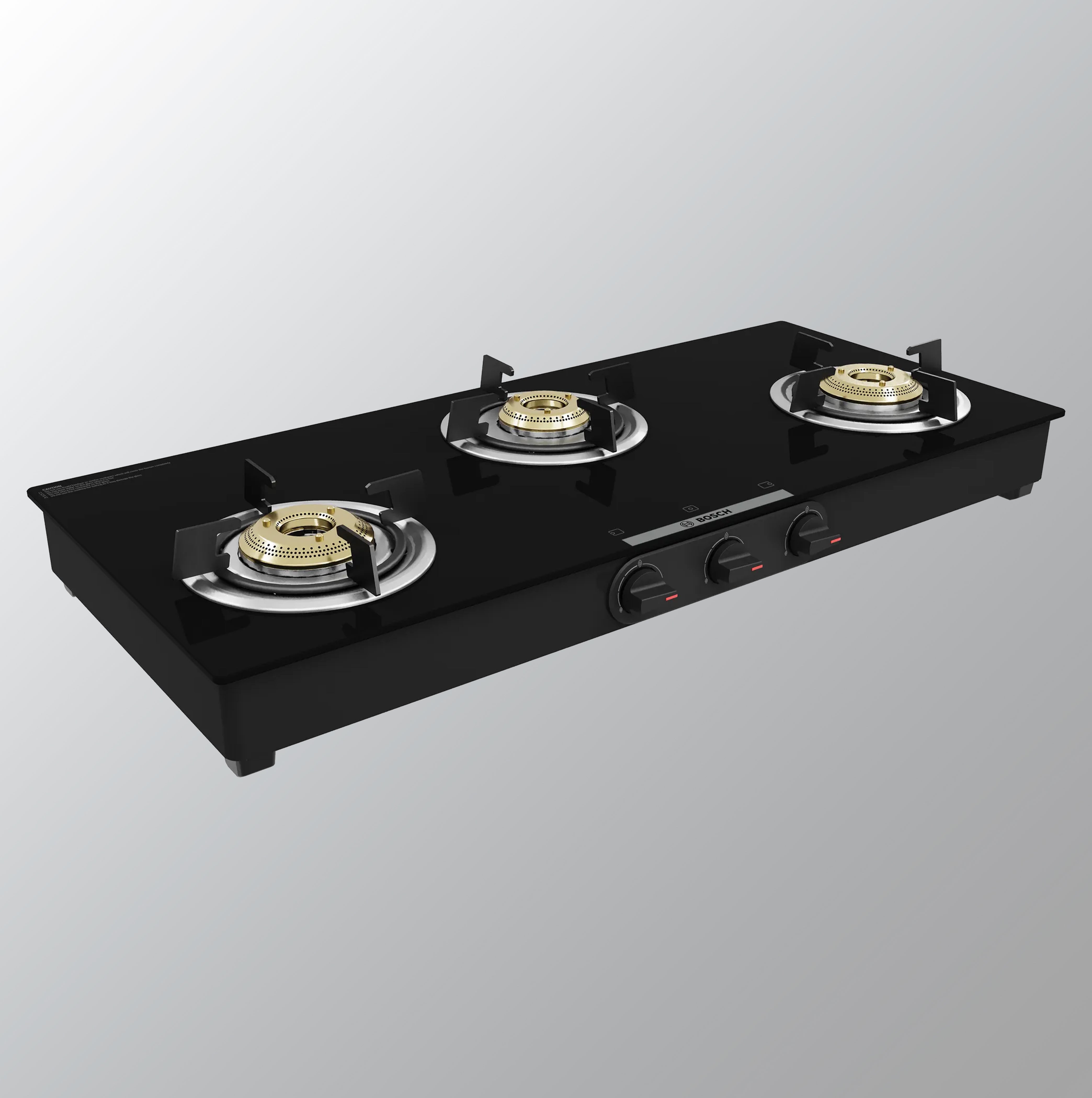 Bosch Series 4 Tabletop Black Glass Gas hob 80 cm 3 Burner (PNW1E6V10I) Manual Ignition