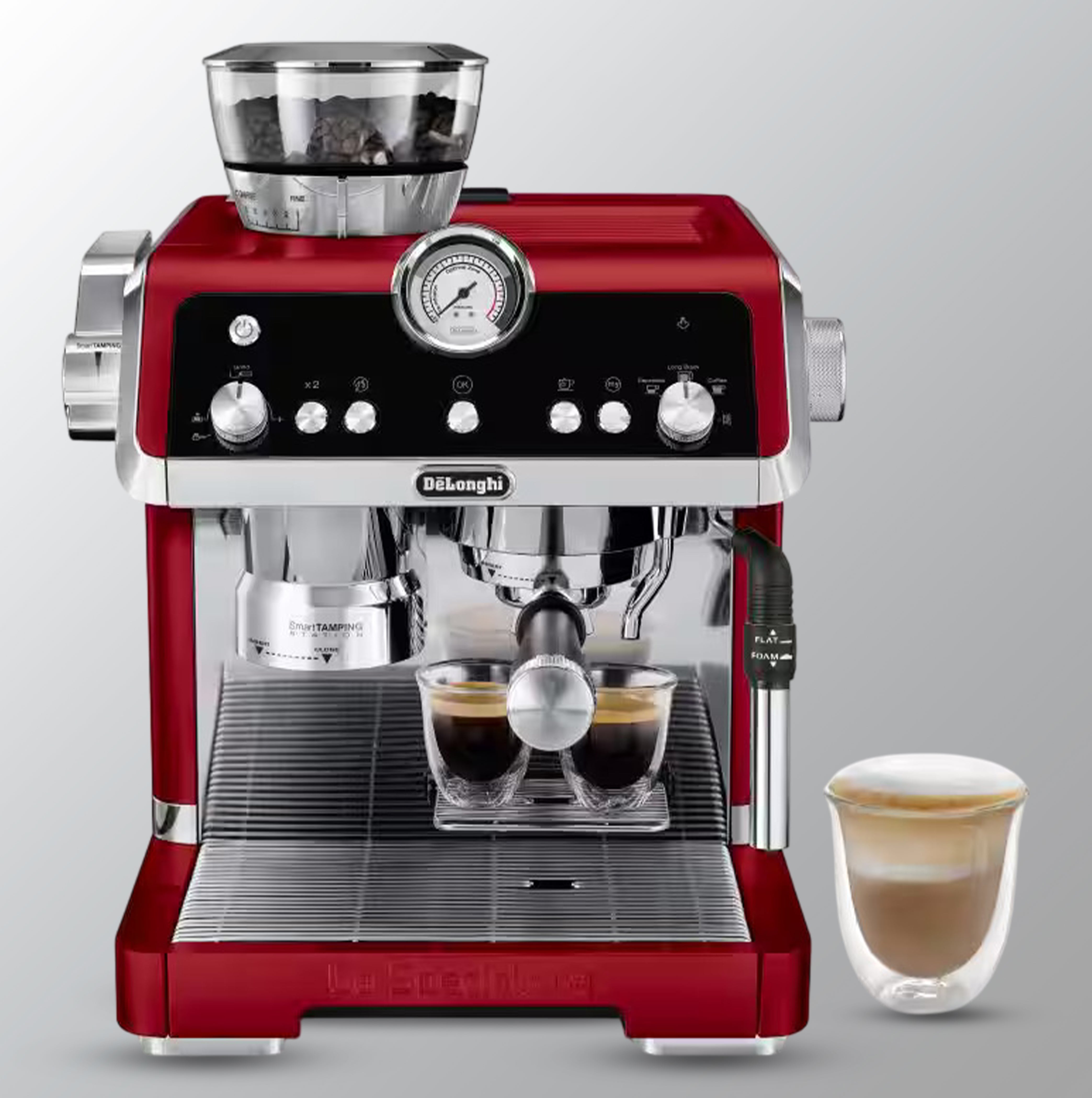 DELONGHI Pump Coffee Machine, 1450W, Integrated Coffee Grinder, EC9335.R(Red)