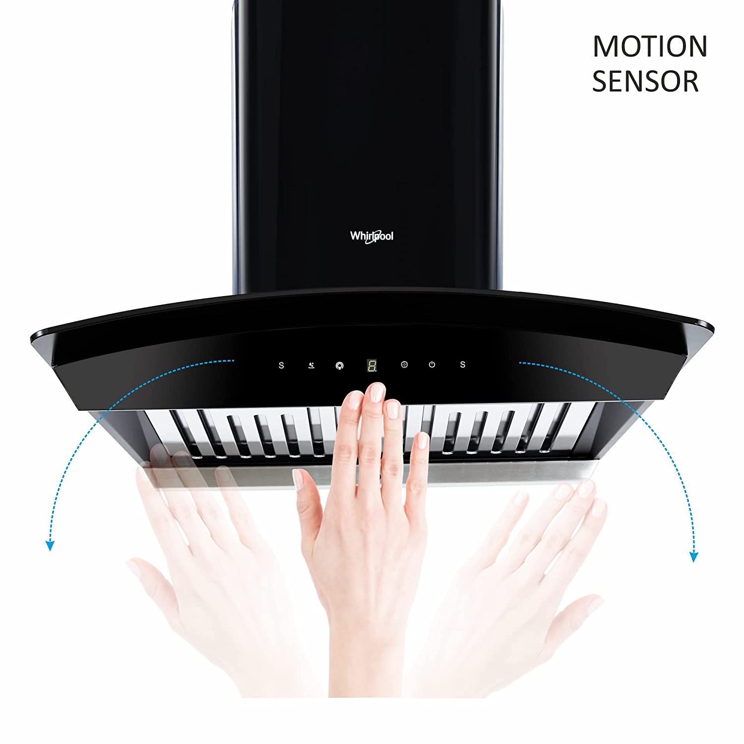 Whirlpool 60 cm 1100 m³/HR Auto-Clean Curved Glass Kitchen Chimney (CG 601 HAC HOOD, Baffle Filter, Touch Control, Black)