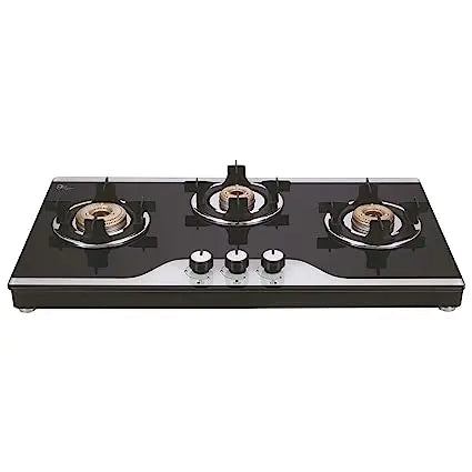 Elica Slimmest 3 Burner Auto Ignition Gas Stove with Double Drip Tray and Forged Brass Burners (773 CT VETRO (TKN CROWN DT AI)