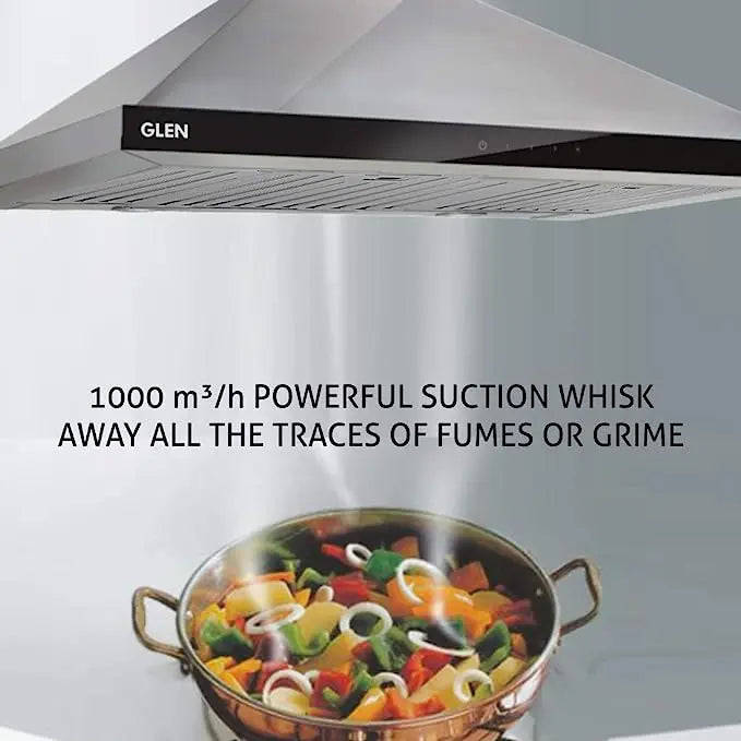 Glen 60cm 1000 m3/h Wall Mounted Chimney (6054 TS, Baffle Filter, Touch Control Sensor, Silver)