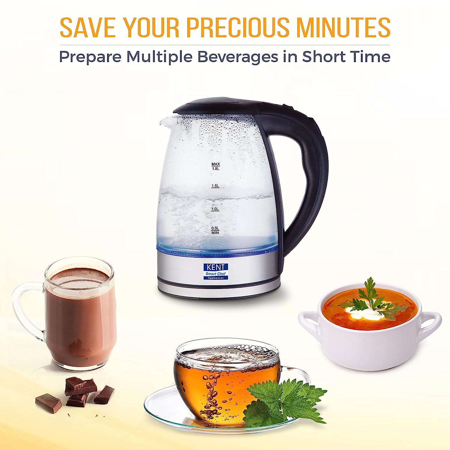 KENT 16052 Elegant Electric Glass Kettle 1.8L 2000 W