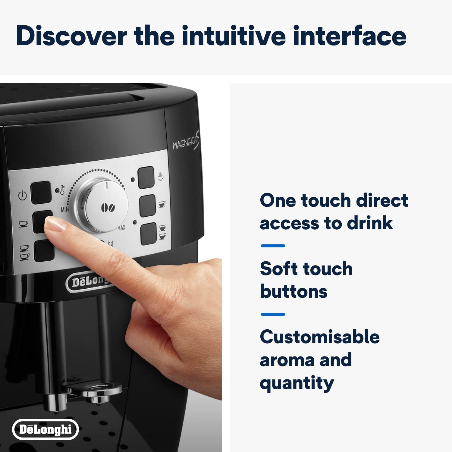 Delonghi Ecam22.110.B|Magnifica|Bean To Cup Fully Automatic Coffee Machine With Adjustable Grinder|Espresso,Cappuccino,Latte & More Recipe Options|15 Bar Pressure|Free Demo & Installation(Bla