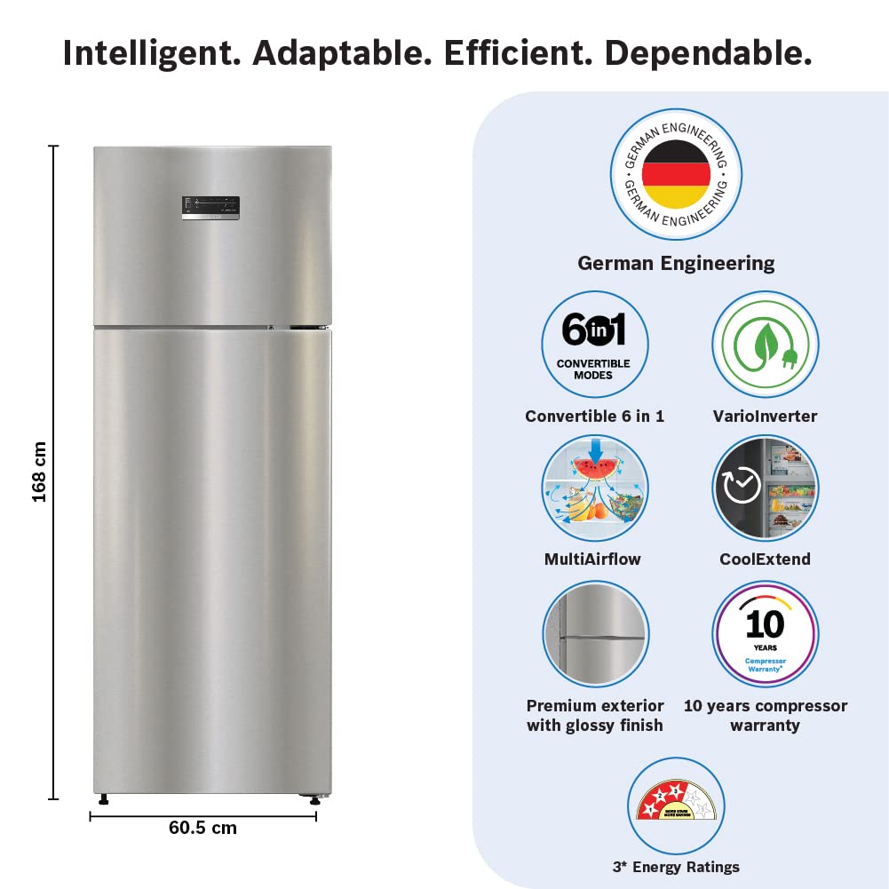 Bosch Max Convert 290L குளிர்சாதன பெட்டி CTC29S03NI ‎ஸ்பார்க்லி ஸ்டீல்
