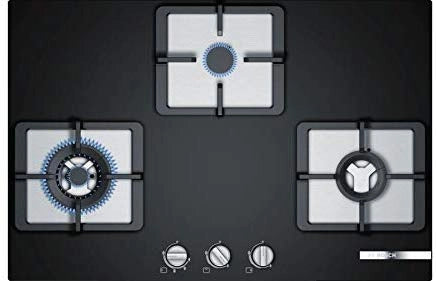 Bosch Built in Gas Hob Glass Top 3 Burner Black PPC7S6F20I