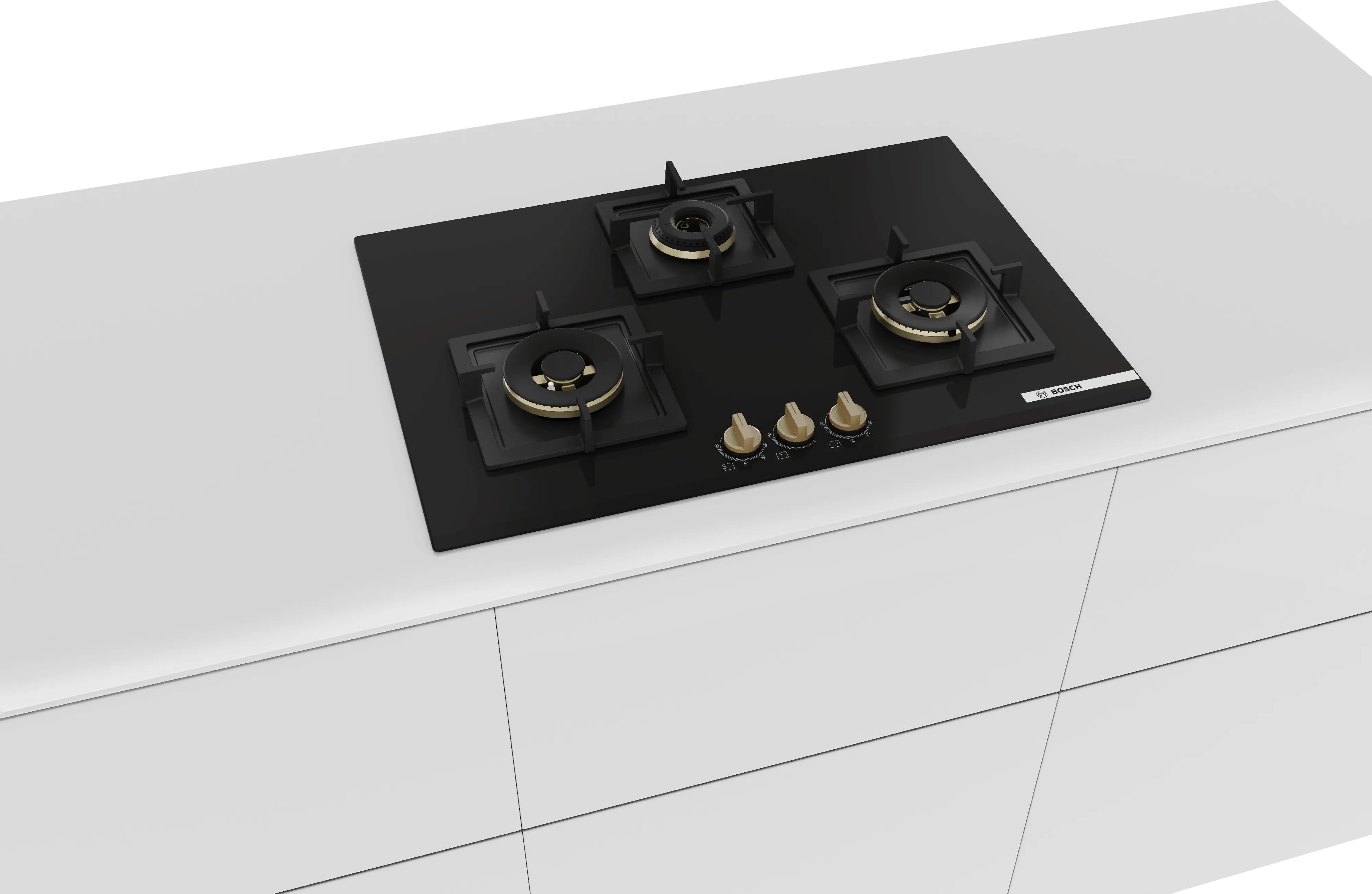 BOSCH PND7B6G20I Automatic Glass Hob 3 Brass BURNER Triple Ring Black 75 CM