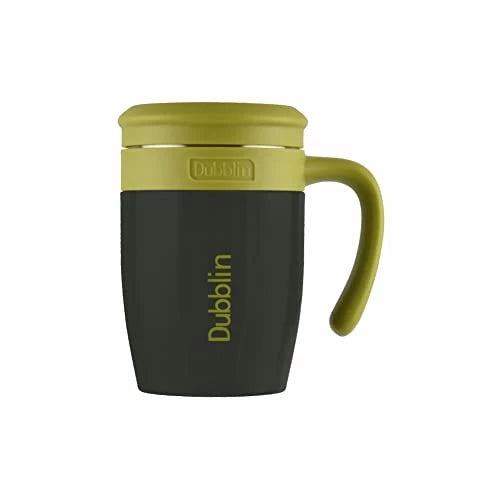 DUBBLIN Golf Stainless Steel Tea Coffee Mug Double Wall Vacuum Insulated with Stainer, Handle Leak Proof Lid, Wide Mouth Tumbler Thermos Flask Keeps Hot 6 Hours, Cold 12 Hours 450ML Grey