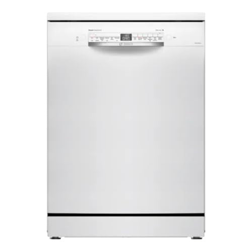 Bosch SMS6IKW01I Series 6 white free-standing dishwasher, front view with control panel