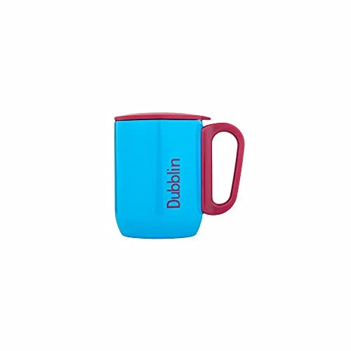 DUBBLIN Polo Stainless Steel Unbreakable Tea Coffee Mug Double Wall Insulated with Handle and Lid, Wide Mouth Mug Keeps Beverages Hot & Cold 220 ML Blue