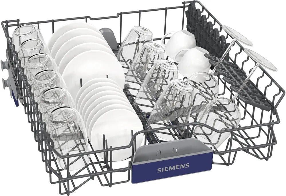 Dishwasher rack with dishes and Siemens logo