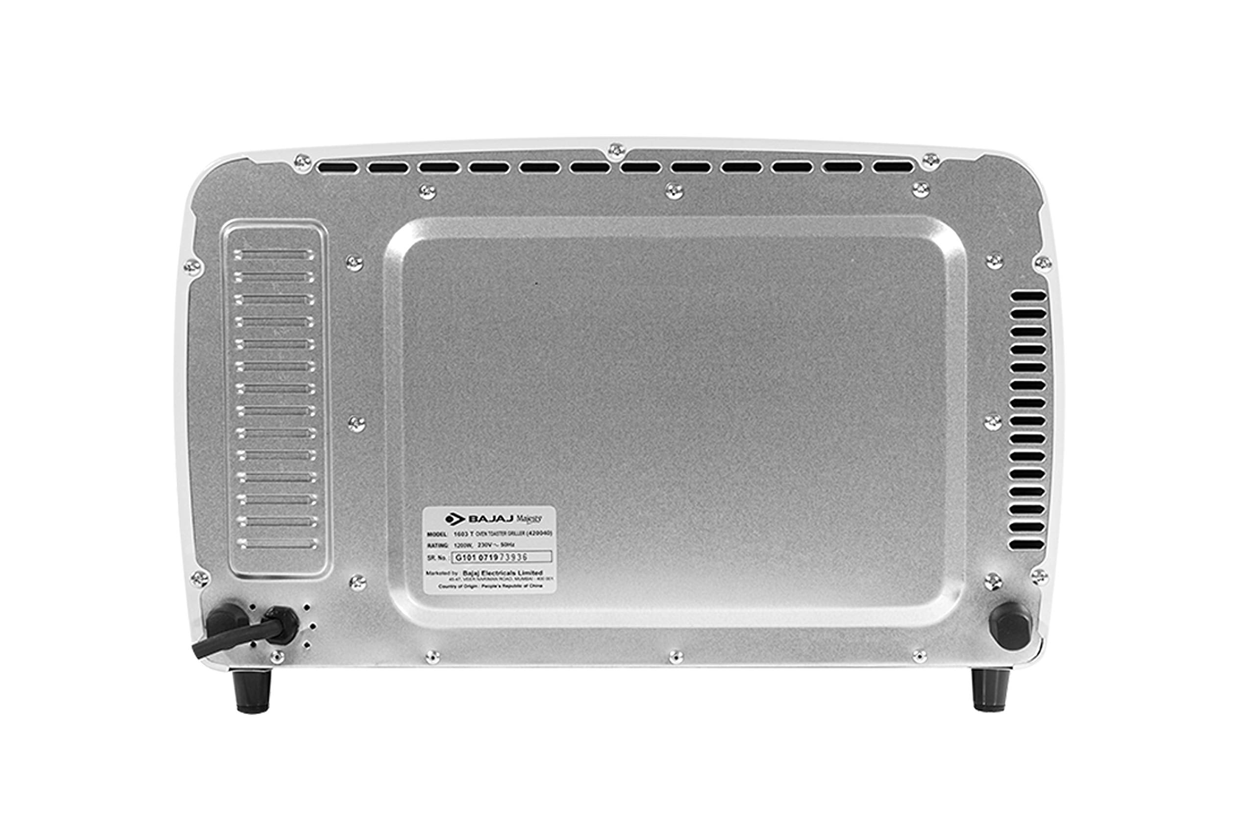 Bajaj 1603T 16 Litres Oven Toaster Grill (16L OTG) With Baking & Grilling Accessories| Oven For Kitchen With Transparent Glass Door| 2 Year Warranty by Bajaj| White