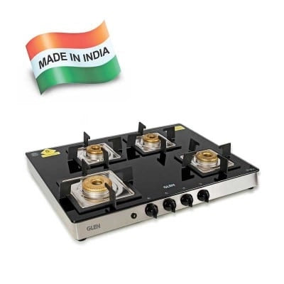 Glen 4 Burner Glass Cooktop 1048 SQ GT Forged Brass Burners Auto Ignition