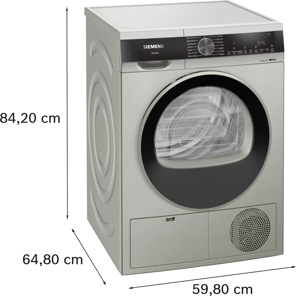 SIEMENS 8 kg Fully Automatic Front load Condenser Tumble Clothes Dryer WP31G208IN, Silver Inox,