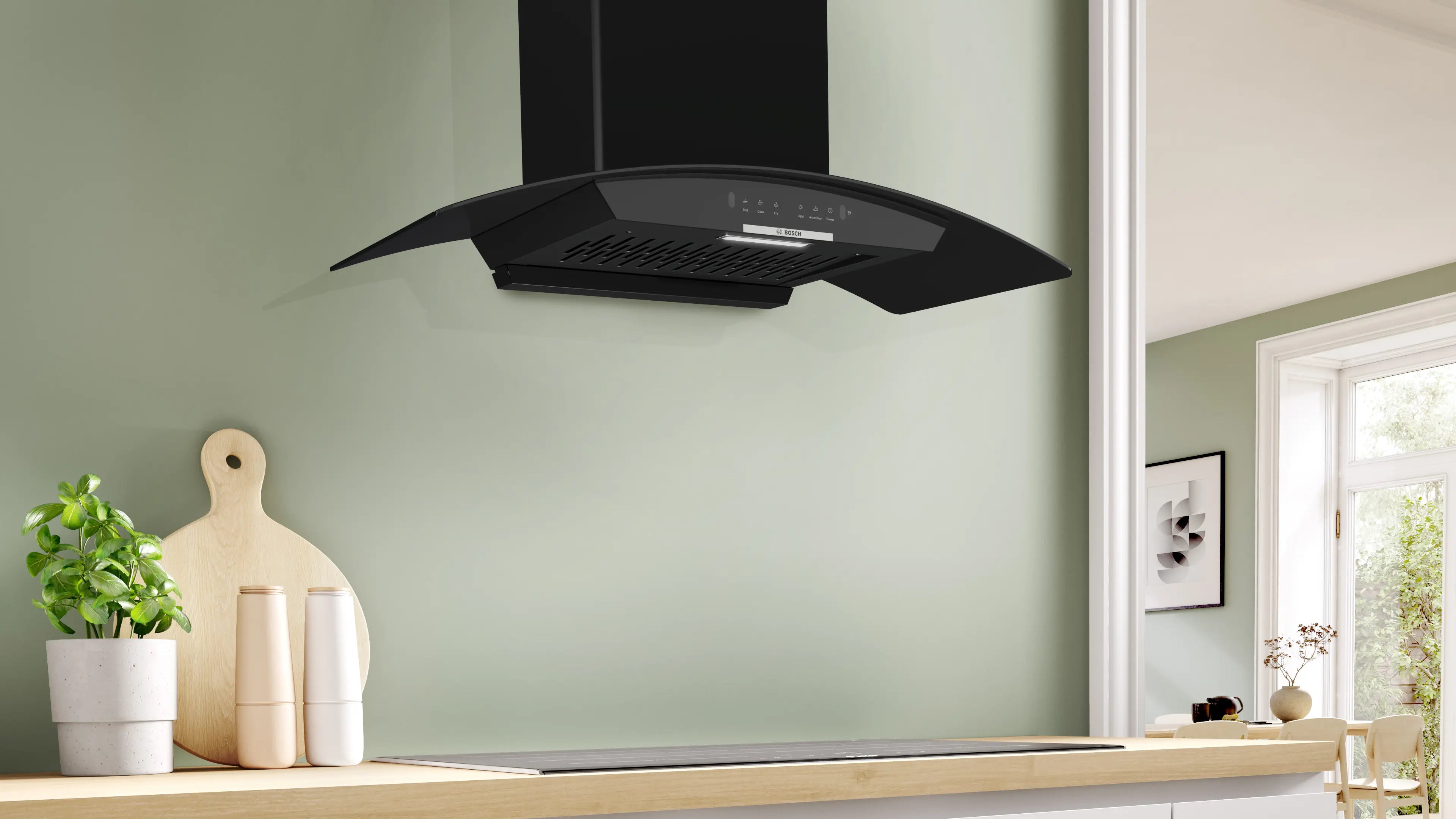 Bosch DWA98IJ60I 90cm Chimney + PNV9B6F20I 90cm 5 Brass Burner Hob Combo
