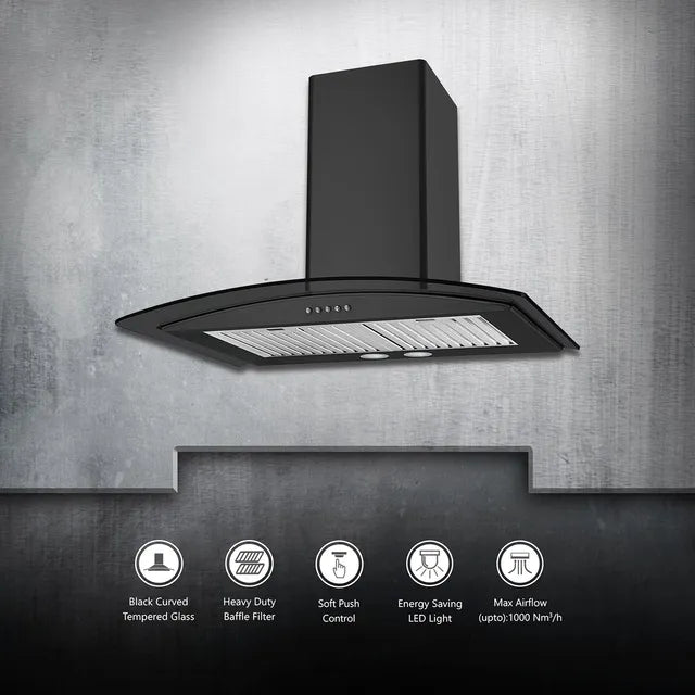 KAFF FLO LX BF 60cm Ducted Wall Mount Chimney - Soft Push Button Control, 1000m3/hr