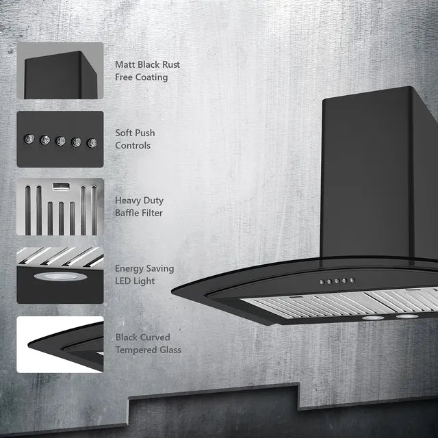 KAFF FLO LX BF 60cm Ducted Wall Mount Chimney - Soft Push Button Control, 1000m3/hr