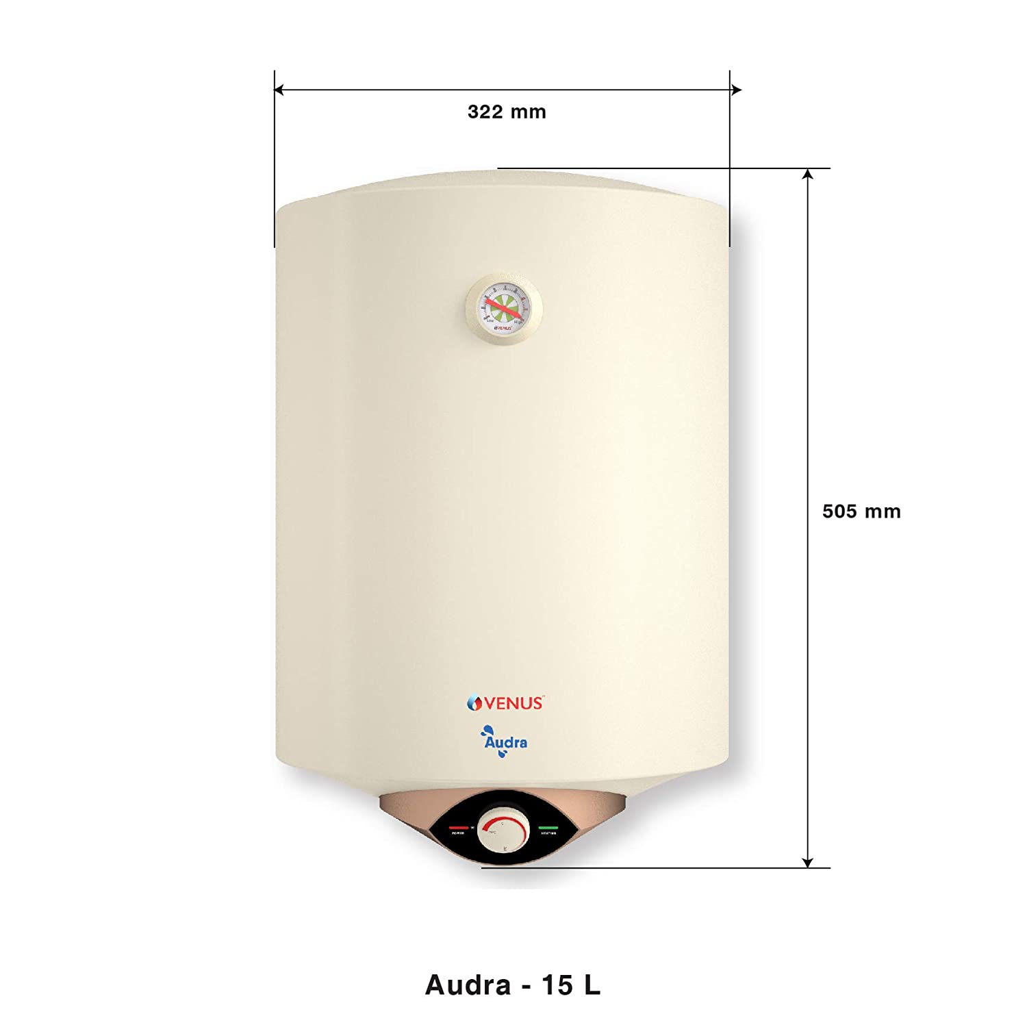 Venus Audra 15AV 15-Litre (Ivory) Water Heater, Porcelain Enamelled Glass Lined Tank, BEE Star Rating - 5 Stars:ISI, Free Flexible Hose