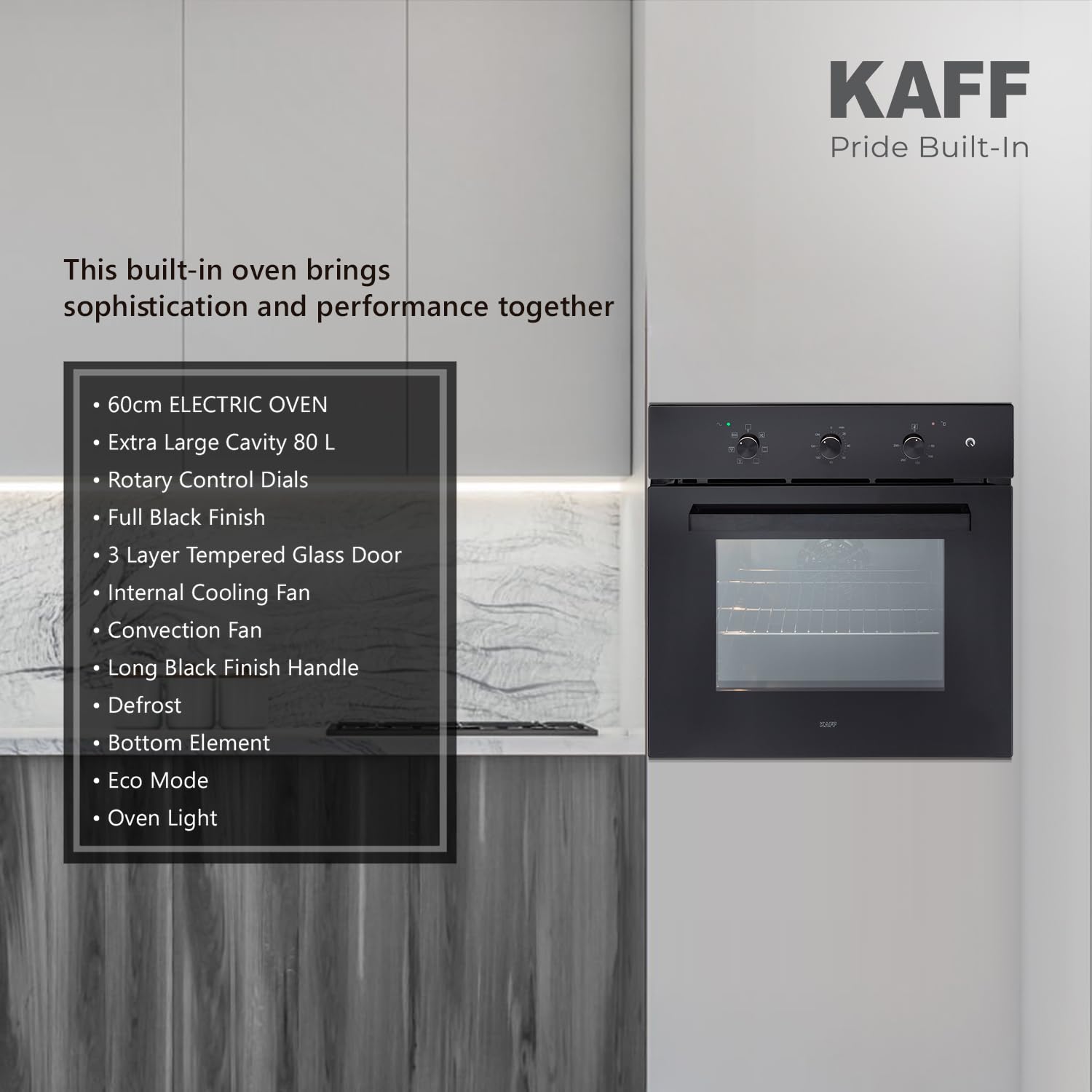 Kaff OV 83 ML7 Built-in Microwave Oven 83L Full Black Tempered Glass, 3 Layer Door (Black)