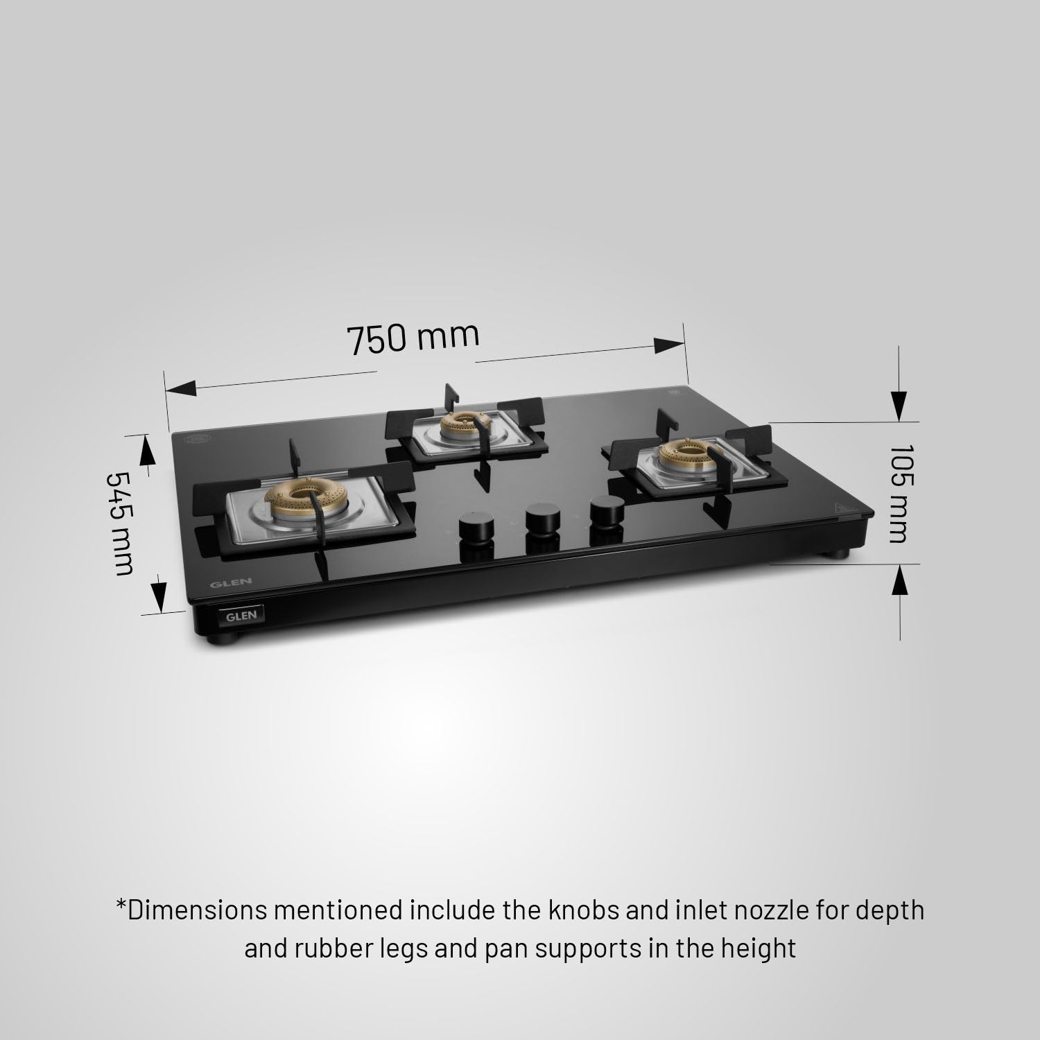 Glen 3 & 4 Burner Ultra Slim Free Standing Hob | 8 MM Toughened Glass | Black |Forged brass burners |Warranty 2 Years Standard & 5 Years Glass (4 Burner)